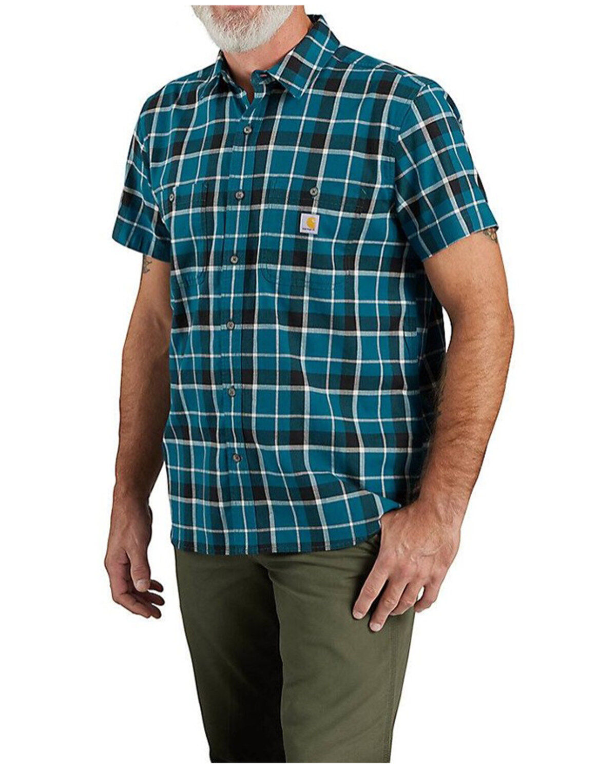 Carhartt Men's Rugged Flex Relaxed Fit Lightweight Plaid Print Short Sleeve Button-Down Stretch Work Shirt