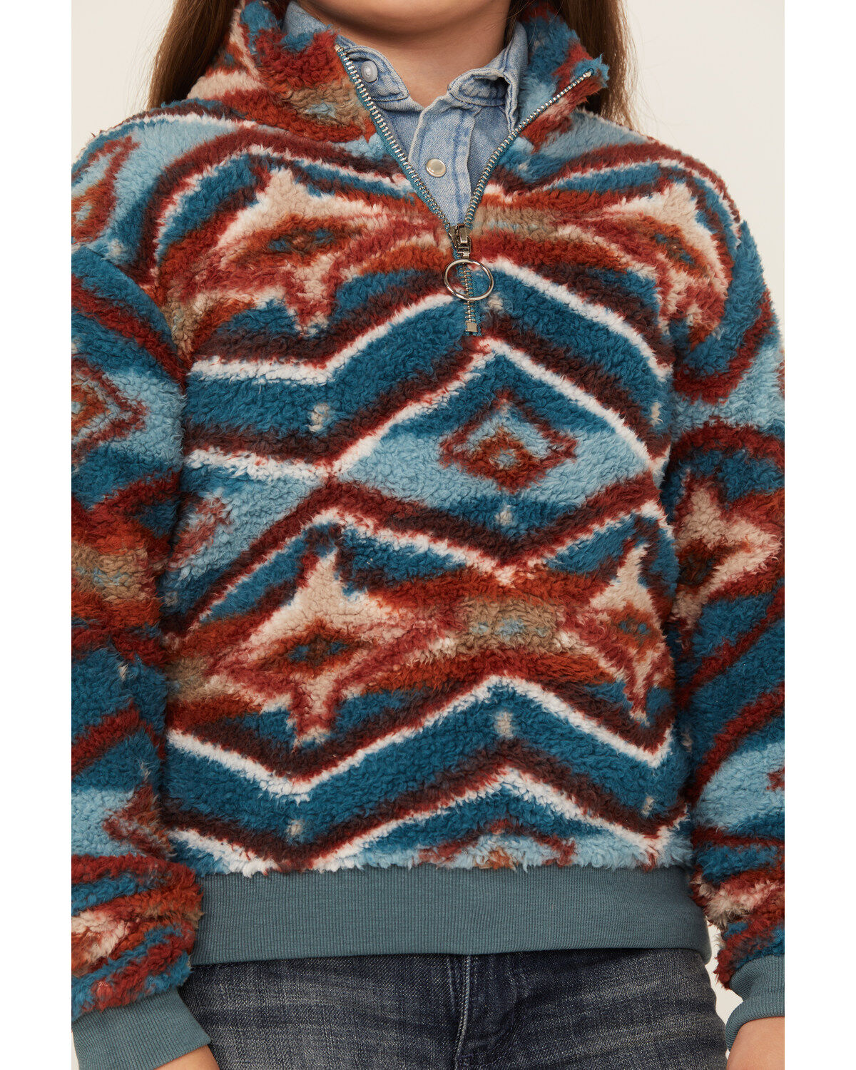 Rock & Roll Denim Girls' Southwestern Print Sherpa Pullover
