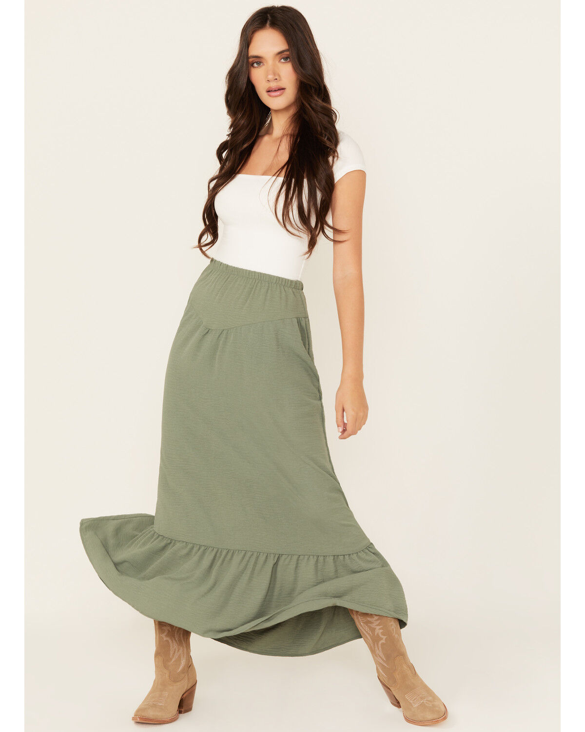 Originality Women's Front Yoke Midi Skirt