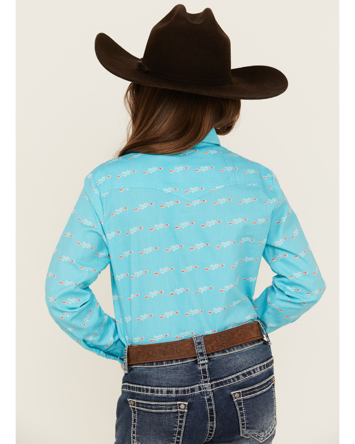 Panhandle Girls' Rodeo Arrow Print Long Sleeve Pearl Snap Western Shirt