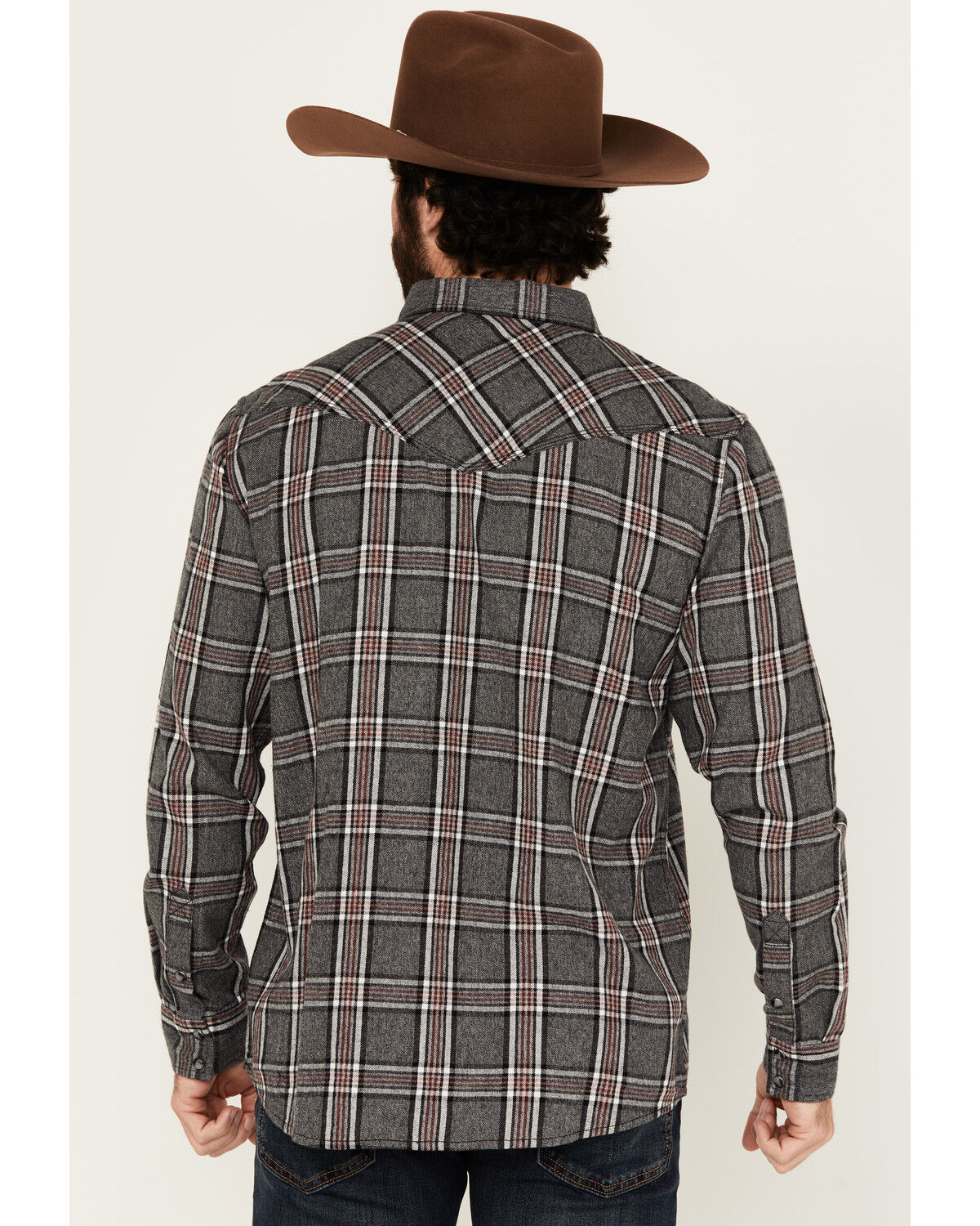 Moonshine Spirit Men's Badger Plaid Print Long Sleeve Snap Western Shirt