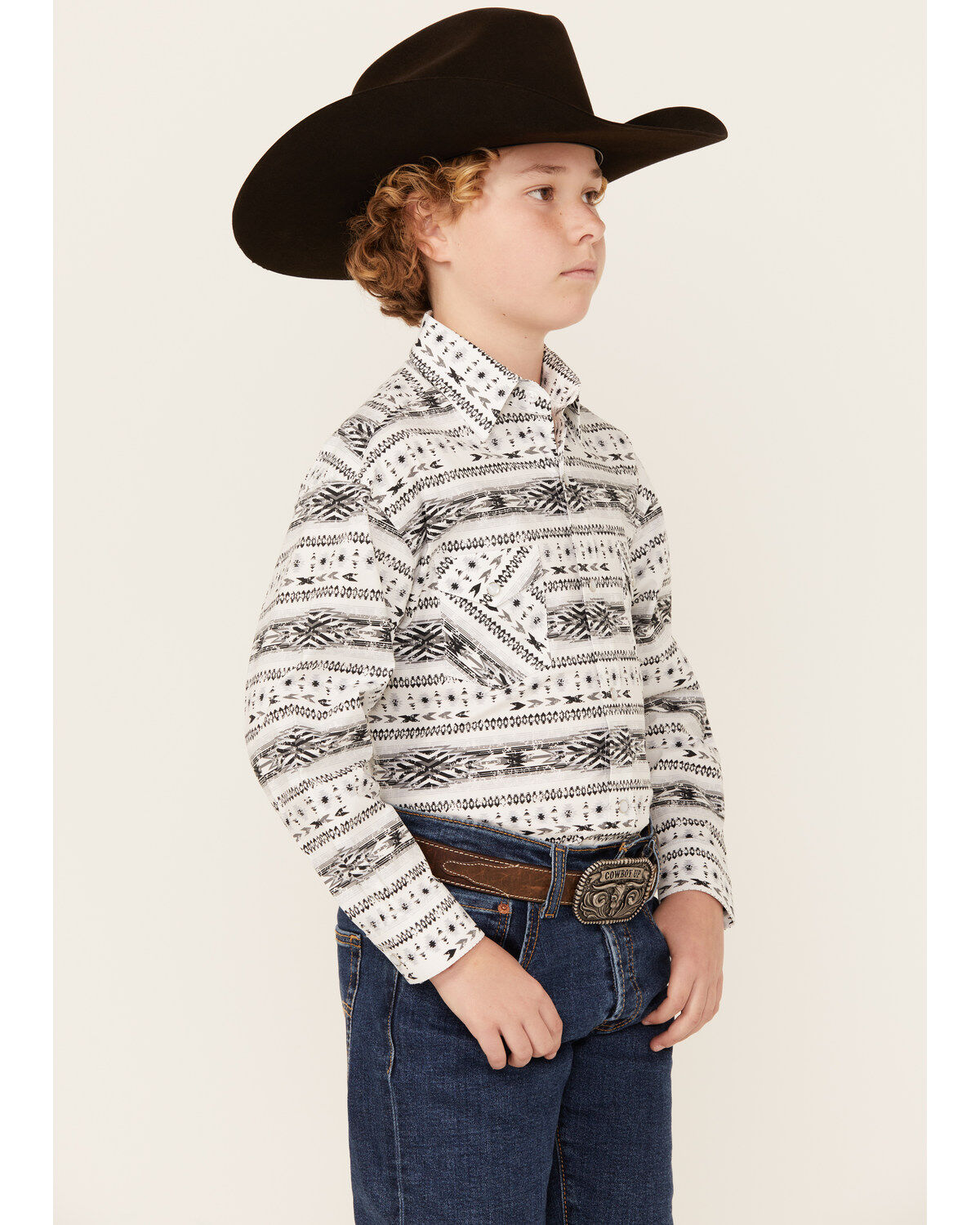 Panhandle Boys' Southwestern Print Long Sleeve Snap Western Shirt
