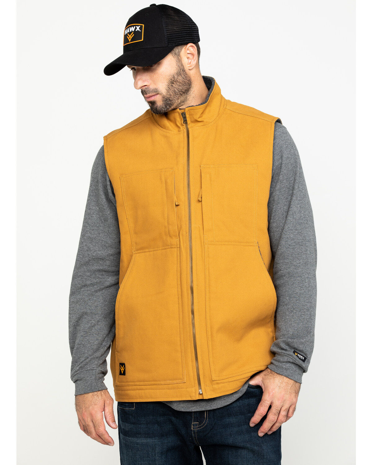 Hawx Men's Khaki Canvas Sherpa Lined Work Vest