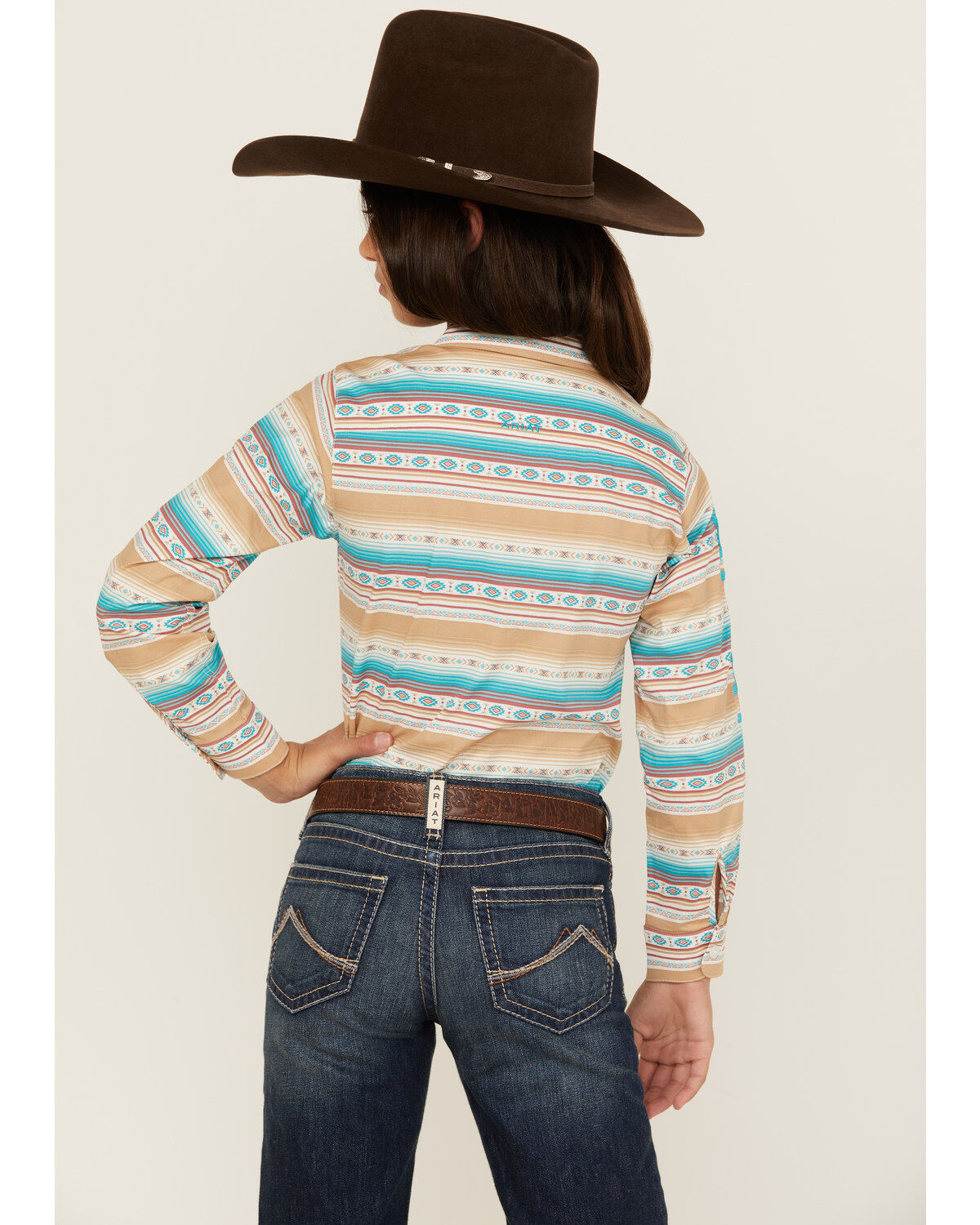 Ariat Girls' Striped Southwestern Print Long Sleeve Button-Down Western Shirt