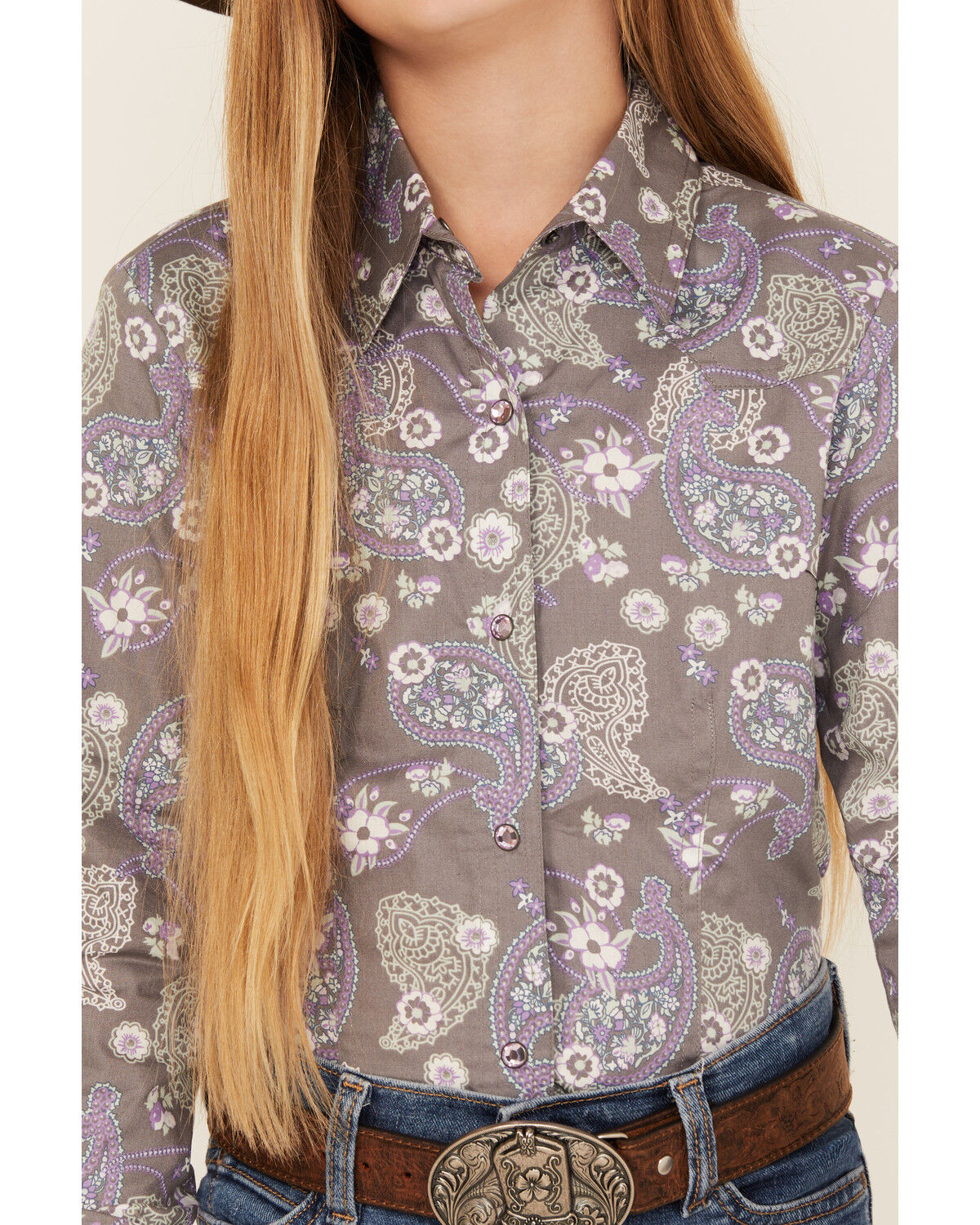Cruel Girl Girls' Paisley Print Long Sleeve Snap Western Shirt