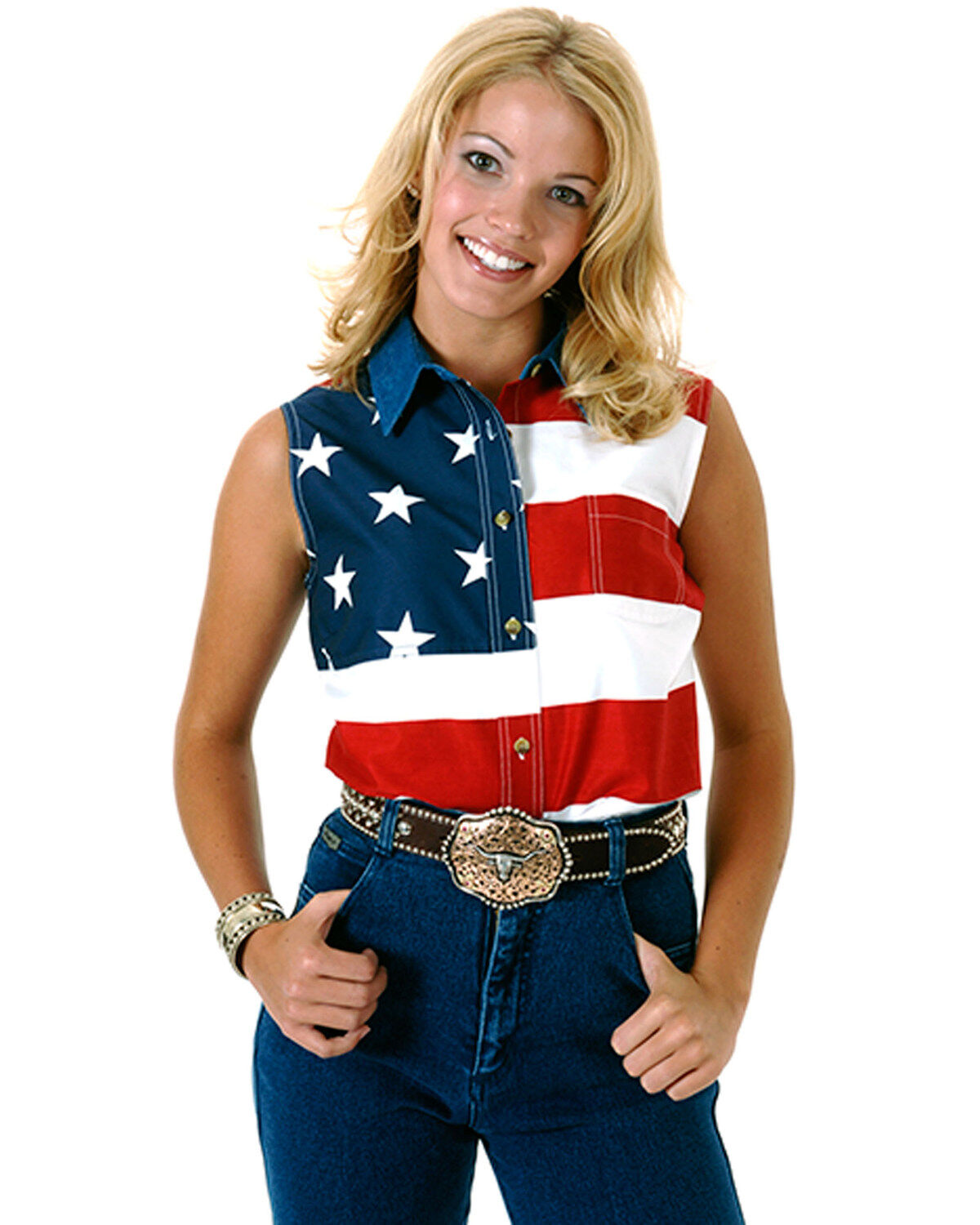 Roper Women's Sleeveless American Flag Western Shirt - Plus
