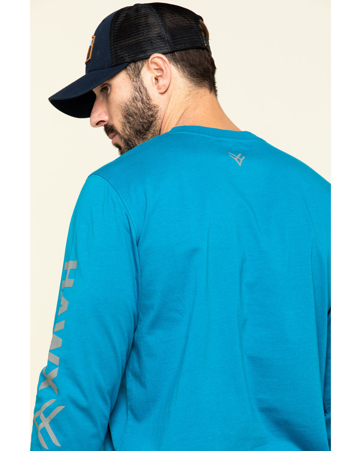 Hawx Men's Teal Sleeve Logo Long Sleeve Work T-Shirt - Tall