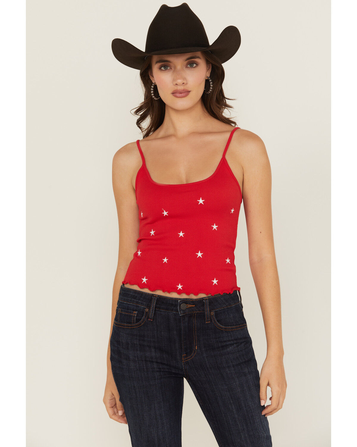 Fornia Women's Star Embroidered Sleeveless Cropped Tank Top