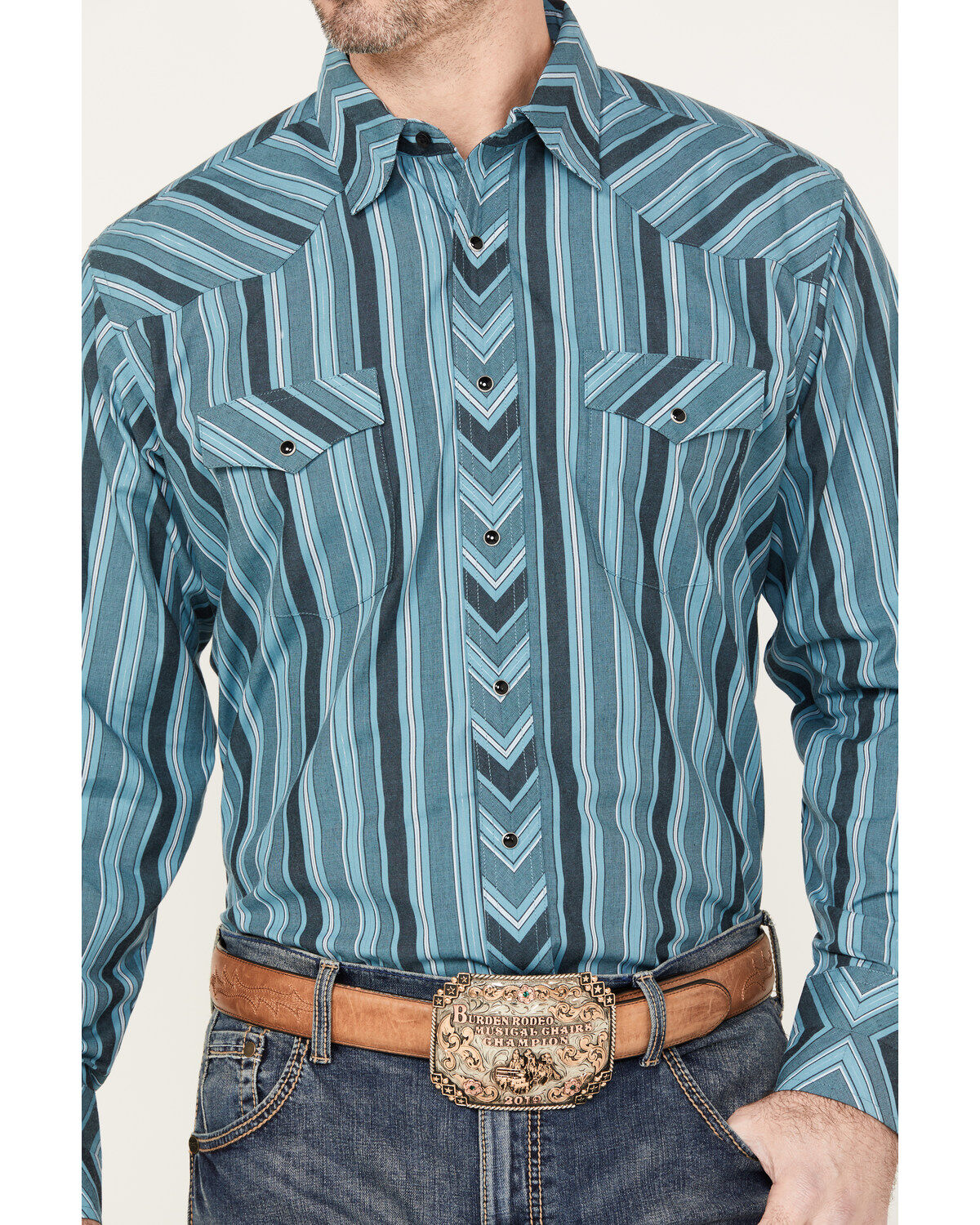 Wrangler Men's Striped Long Sleeve Snap Western Shirt