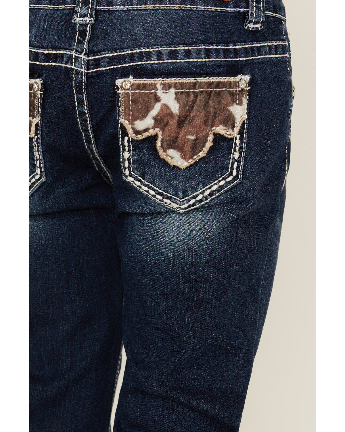 Shyanne Girls' Medium Wash Cowhide Patch Pocket Stretch Bootcut Jeans