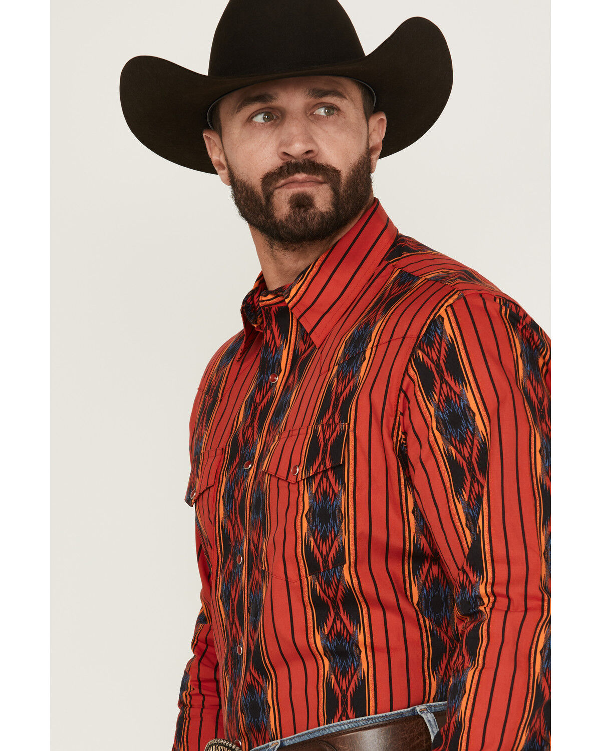 Wrangler Men's Checotah Southwestern Striped Print Long Sleeve Pearl Snap Western Shirt - Tall