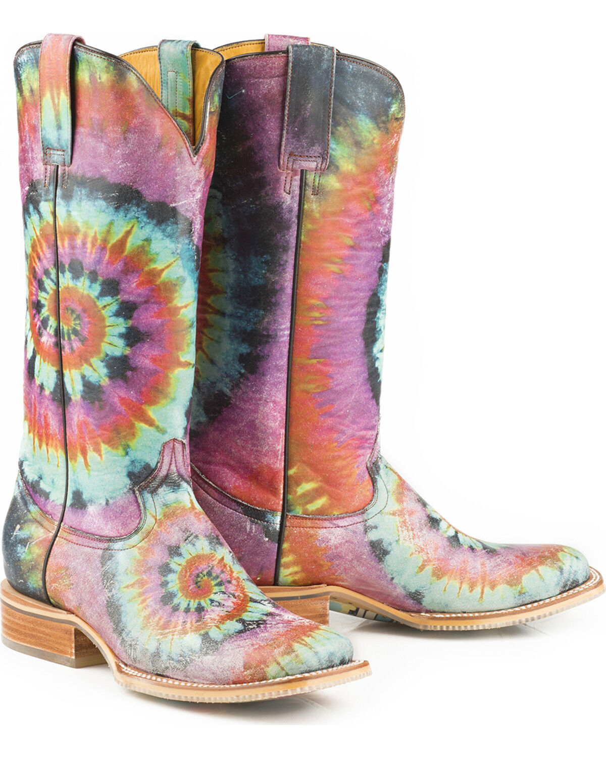 Tin Haul Women's Groovy with Tie Dye Camper Sole Western Boots - Square Toe