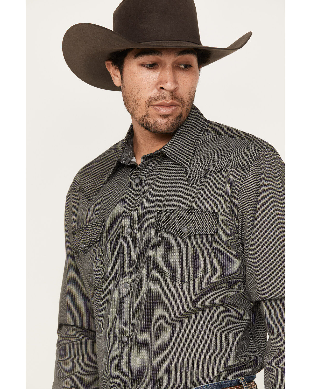 Moonshine Spirit Men's Country Night Striped Long Sleeve Western Snap Shirt