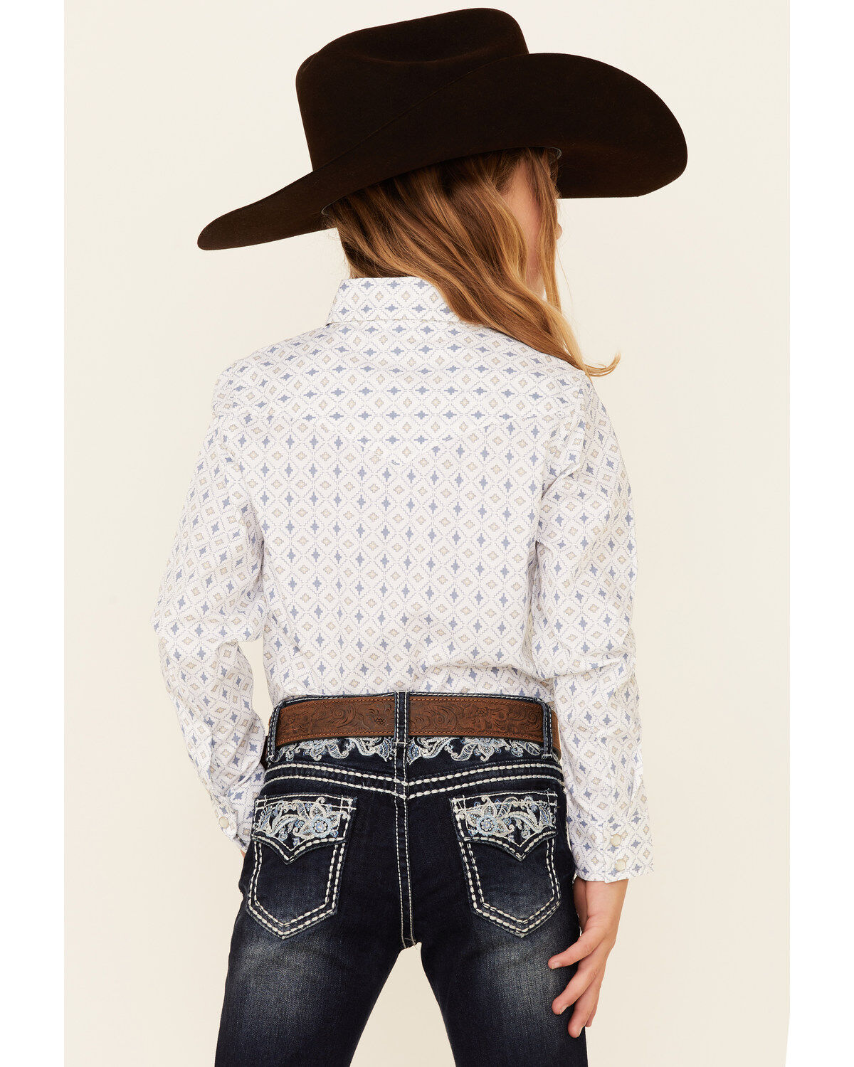 Ely Walker Girls' Southwestern Geo Print Long Sleeve Pearl Snap Western Shirt