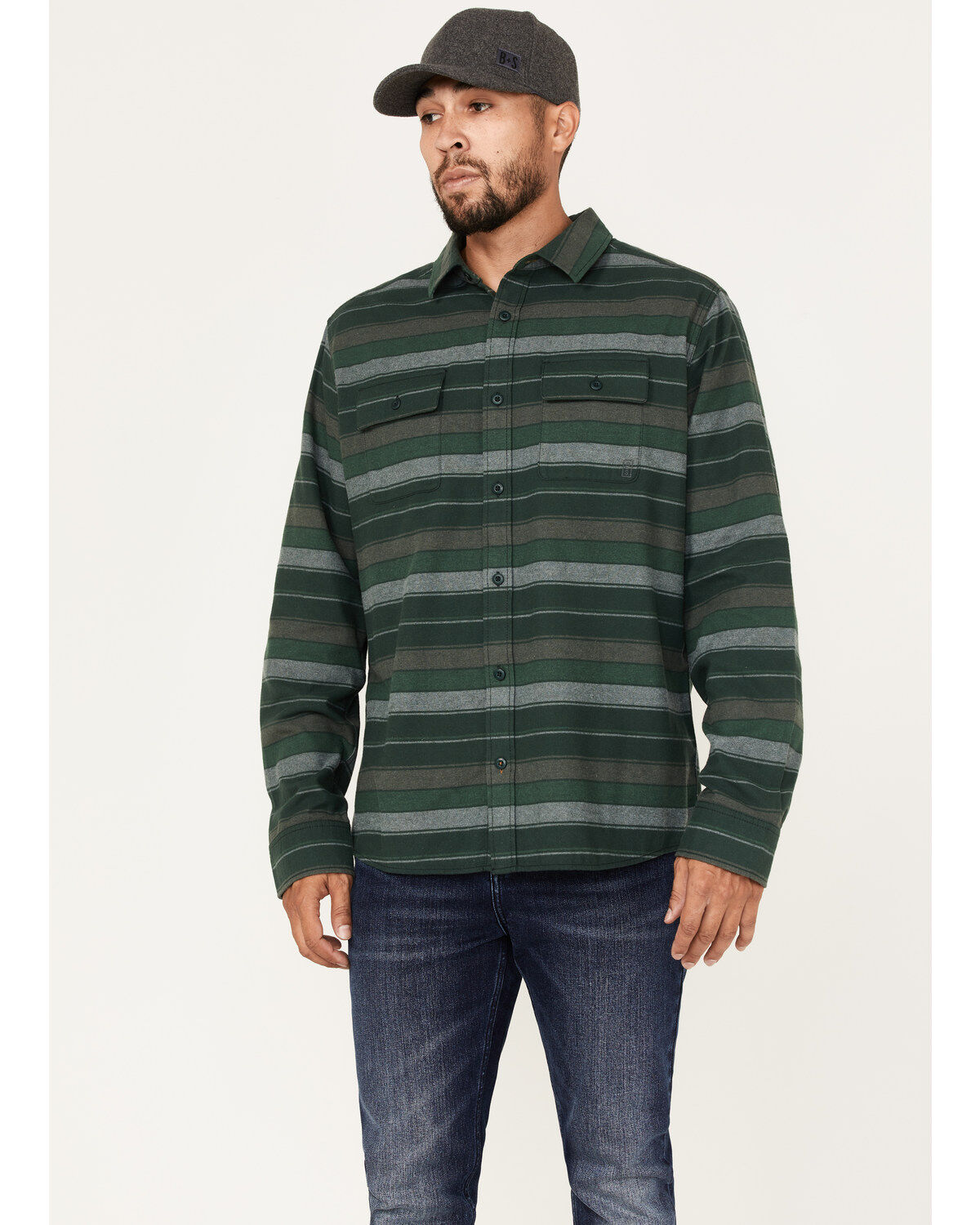 Brothers and Sons Men's Novelty Striped Long Sleeve Button Down Western Flannel Shirt