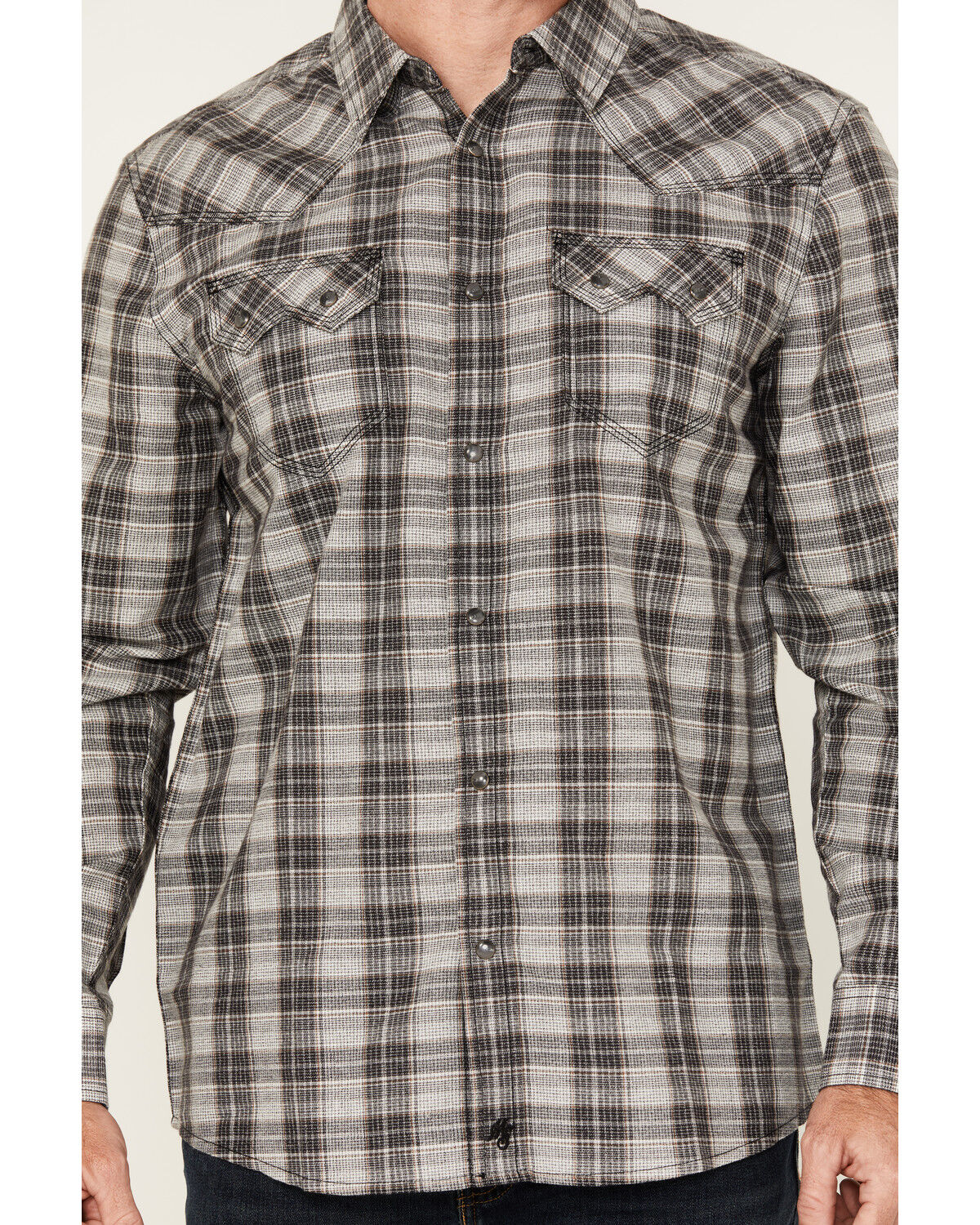 Moonshine Spirit Men's Decibel Plaid Print Long Sleeve Button-Down Western Shirt