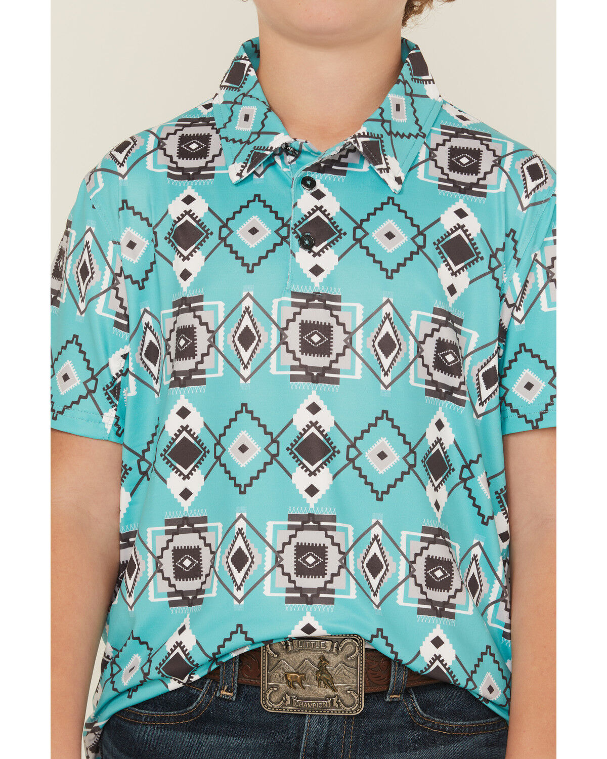 Hooey Boys' Southwestern Print Short Sleeve Button-Down Stretch Polo Shirt