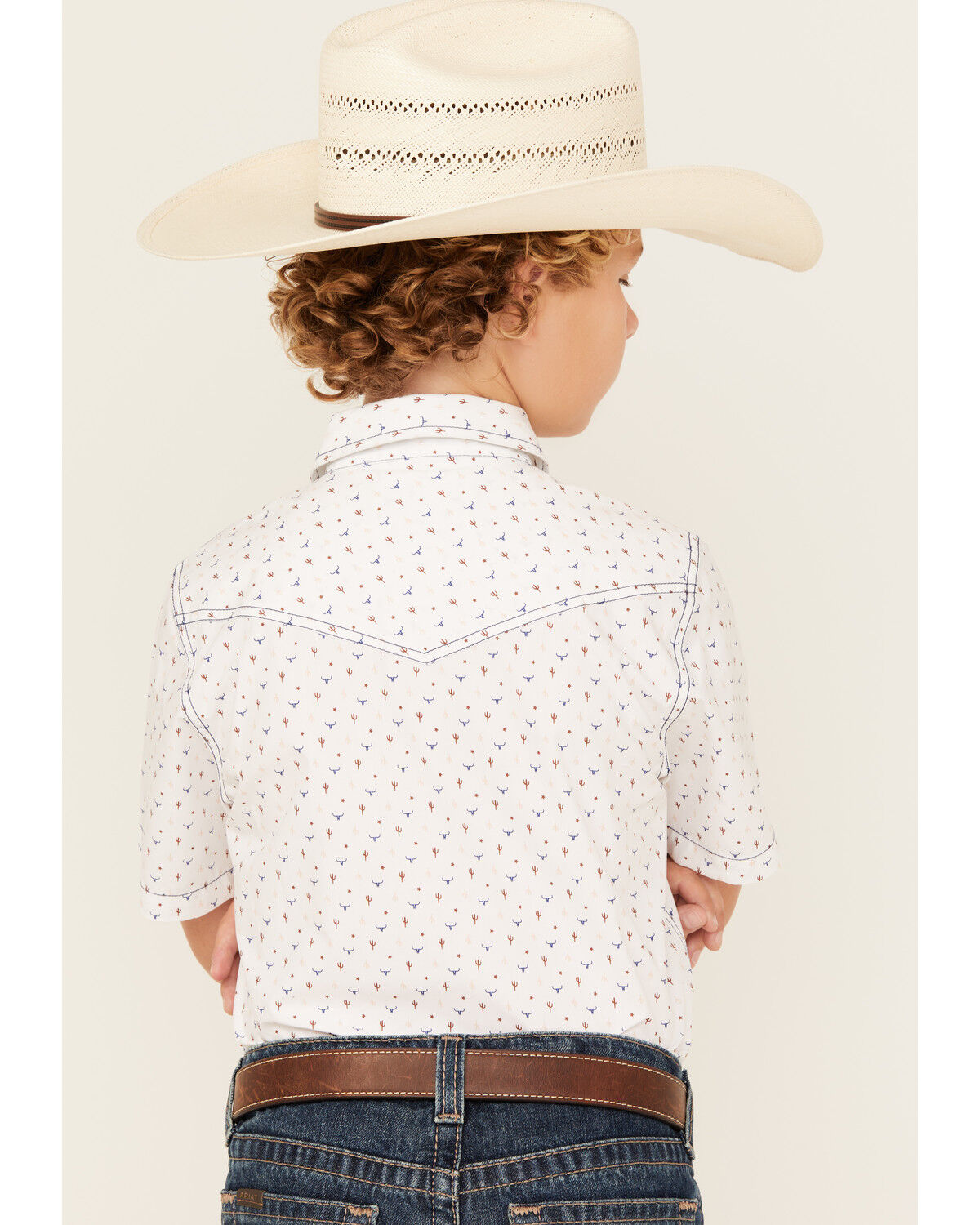 Cody James Boys' Bull Cactus Print Short Sleeve Snap Western Shirt