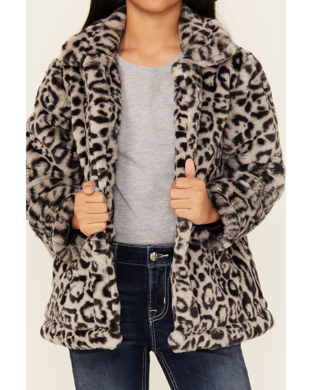 Urban Republic Girls' Jaguar Print Long Faux Fur Coat