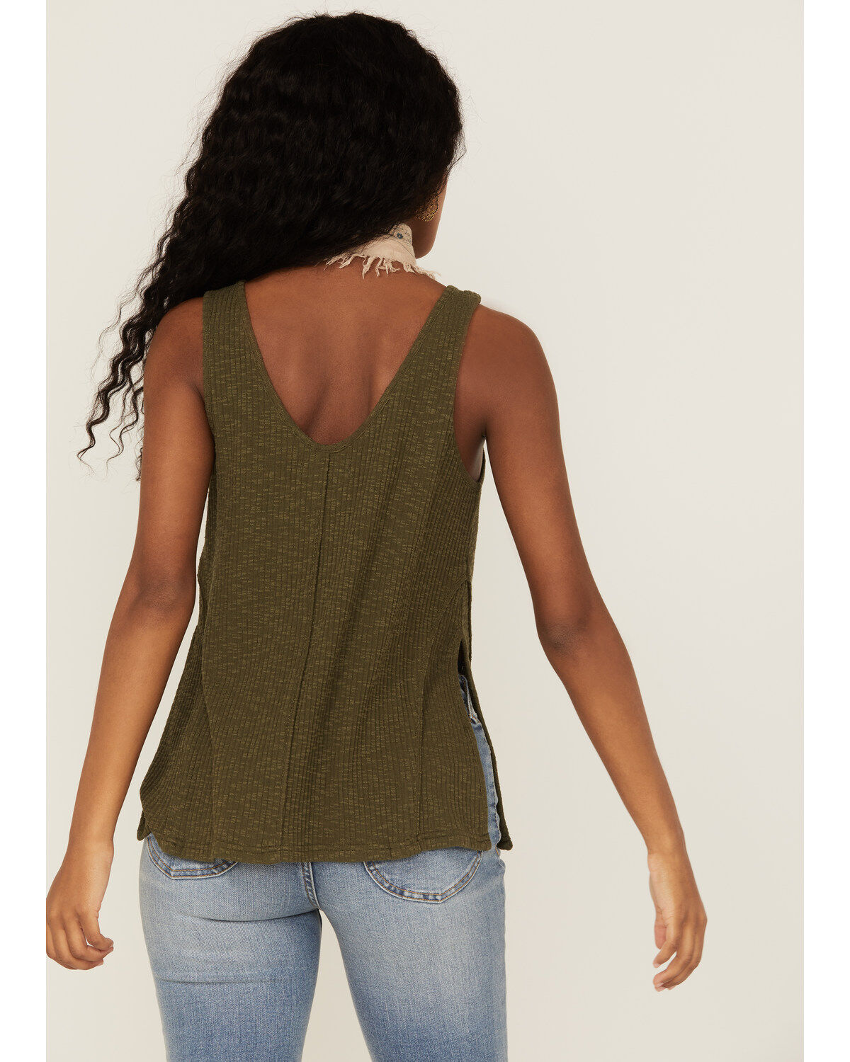 Cleo + Wolf Women's Olive Relaxed Button Front Slub Tank