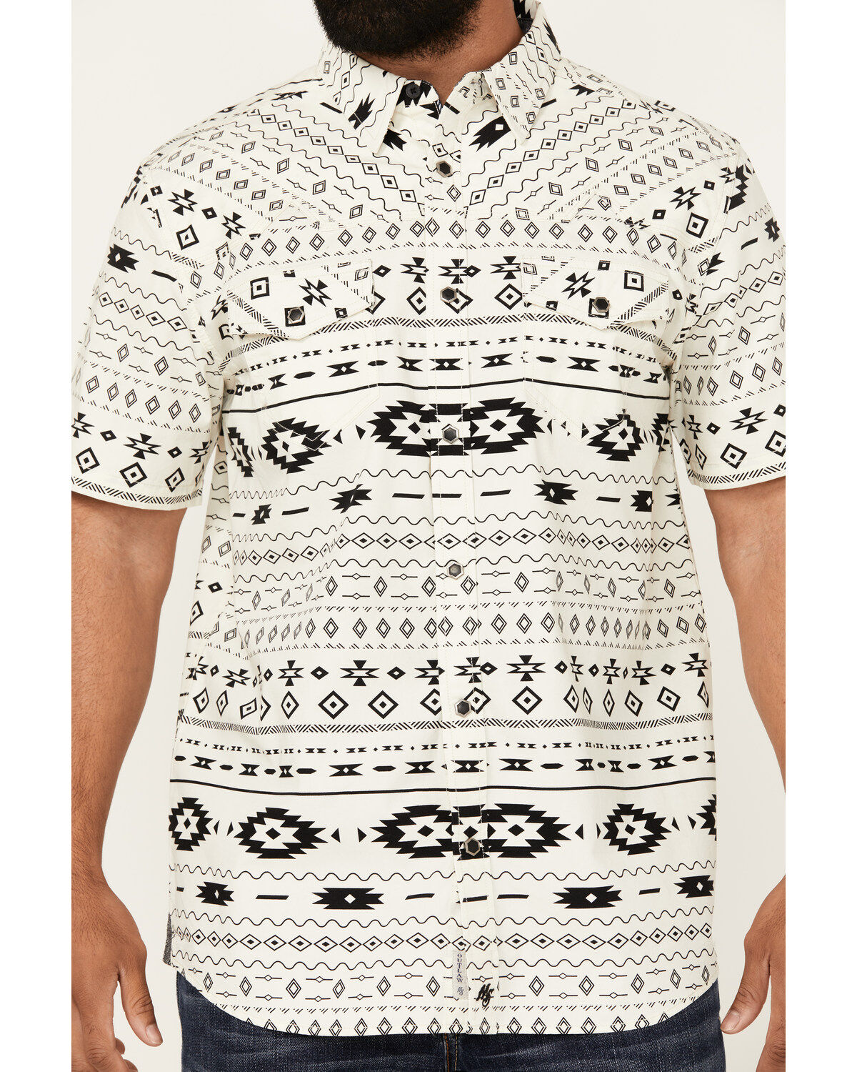 Moonshine Spirit Men's Dynamic Southwestern Striped Short Sleeve Snap Western Shirt