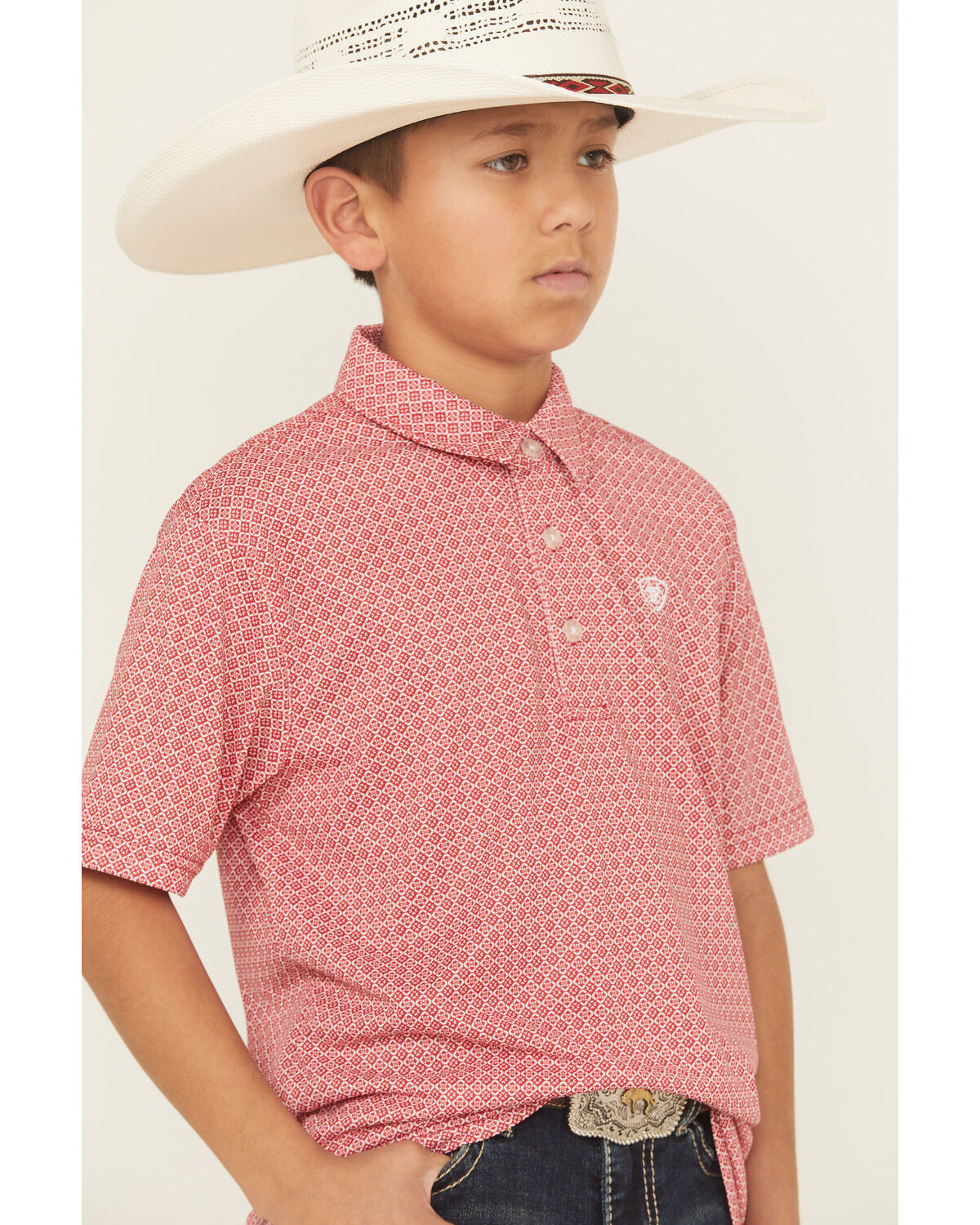 Ariat Boys' Geo Print Short Sleeve Button-Down Polo