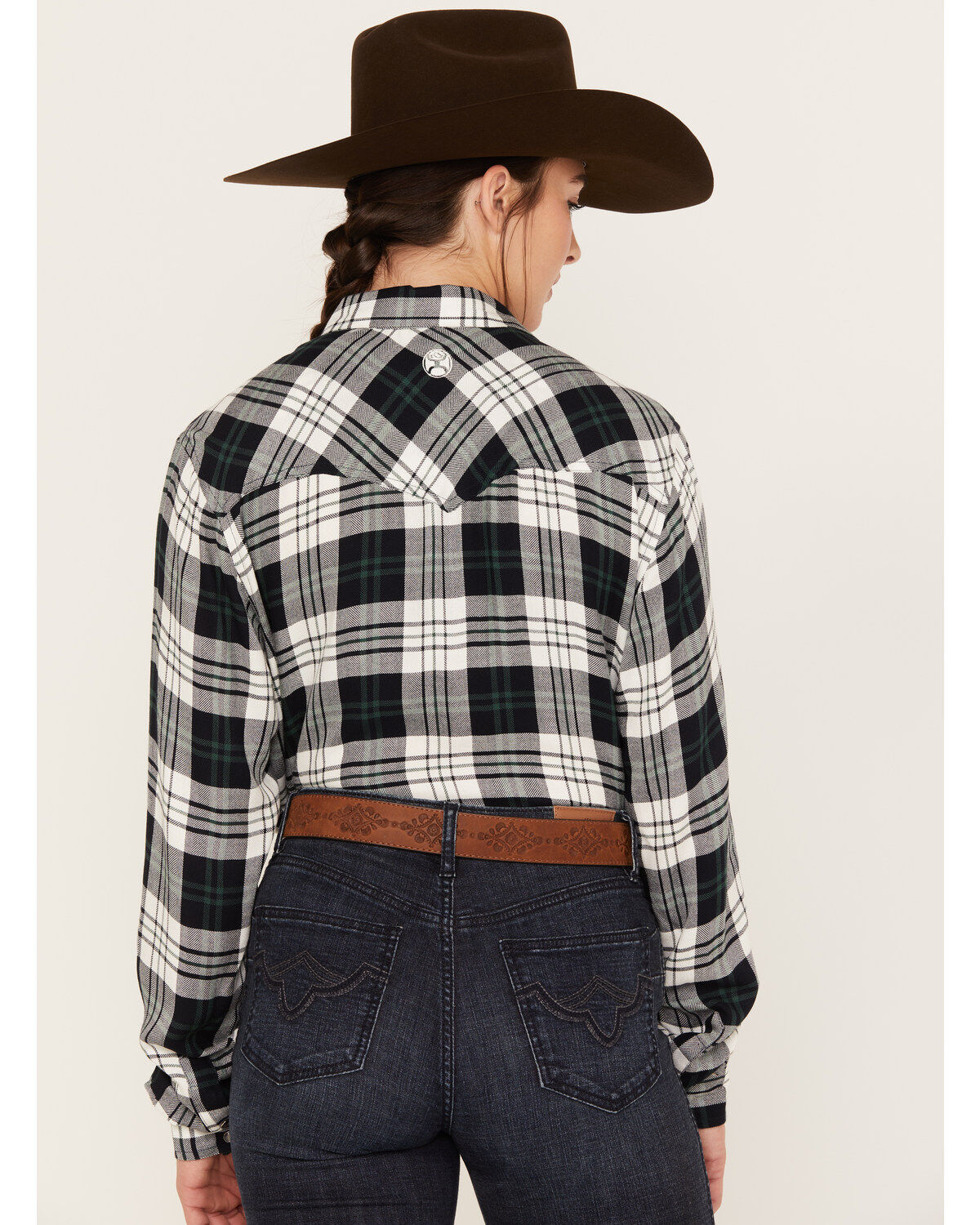 Hooey Women's Plaid Print Long Sleeve Snap Flannel Shirt