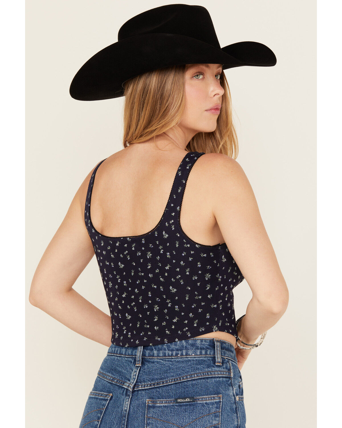 Originality Women's Floral Print Eyelet Cropped Corset Top