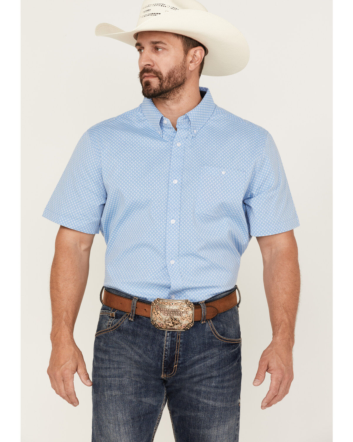 RANK 45® Men's Cantle Geo Print Short Sleeve Button-Down Western Shirt