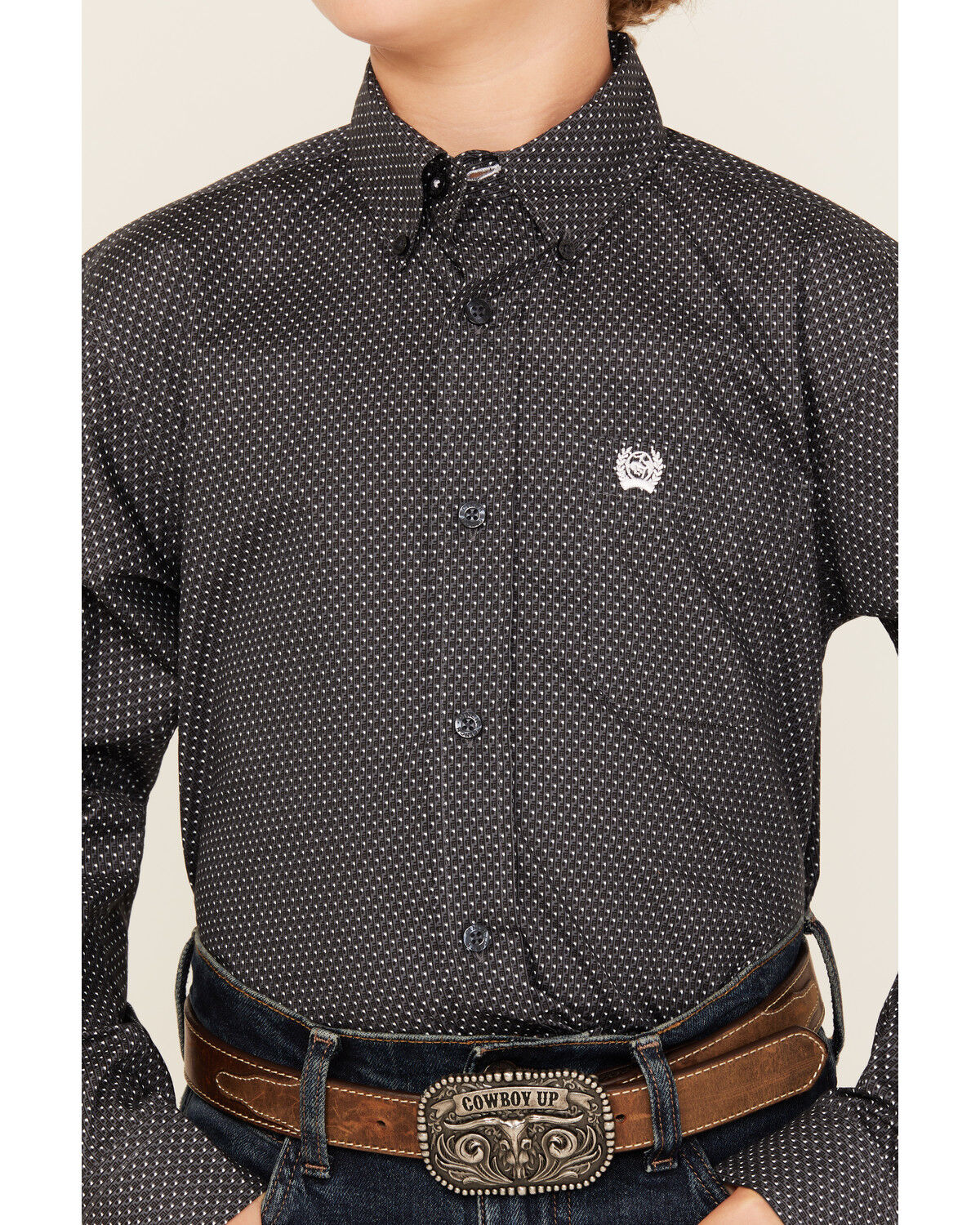 Cinch Boys' Dot Geo Print Long Sleeve Button-Down Western Shirt