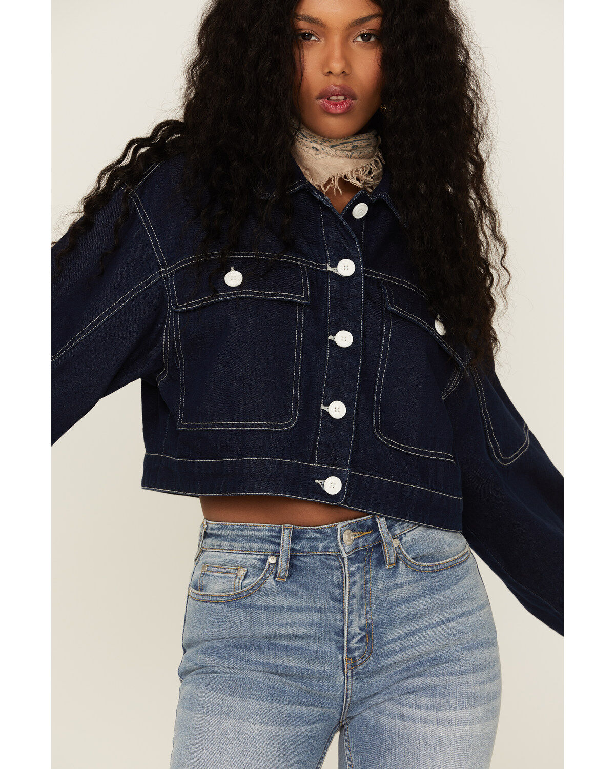 Unpublished Denim Women's Dark Wash Oversized Cropped Button Down Jacket