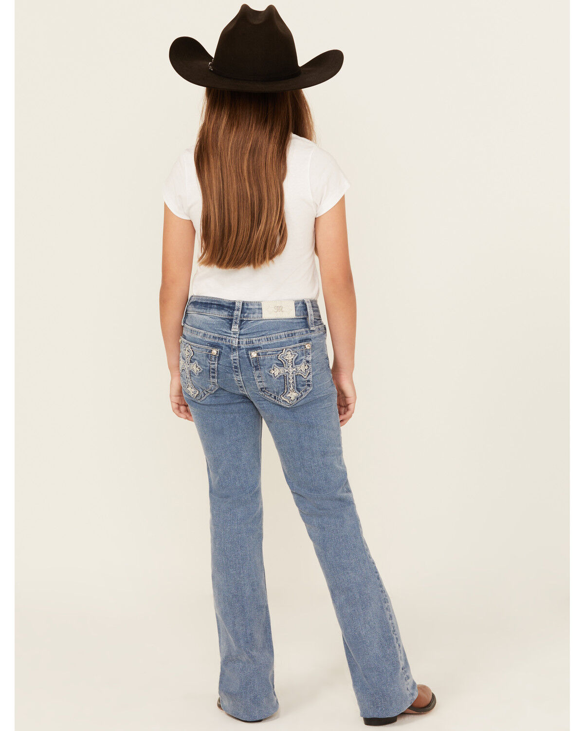 Miss Me Girls' Light Wash Cross Pocket Bootcut Denim Jeans