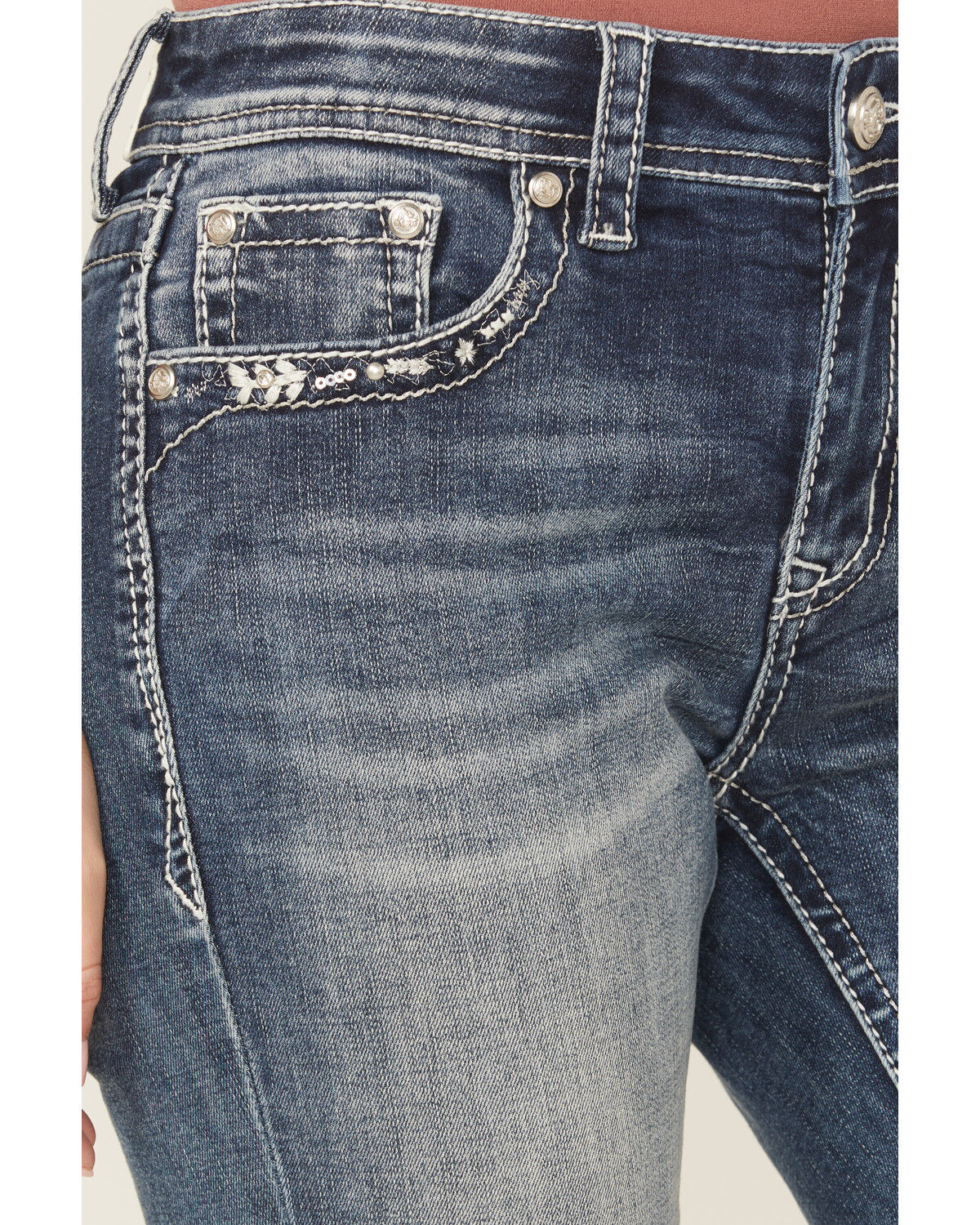 Grace In LA Women's Medium Wash Mid Rise Embroidered Bootcut Stretch Denim Jeans