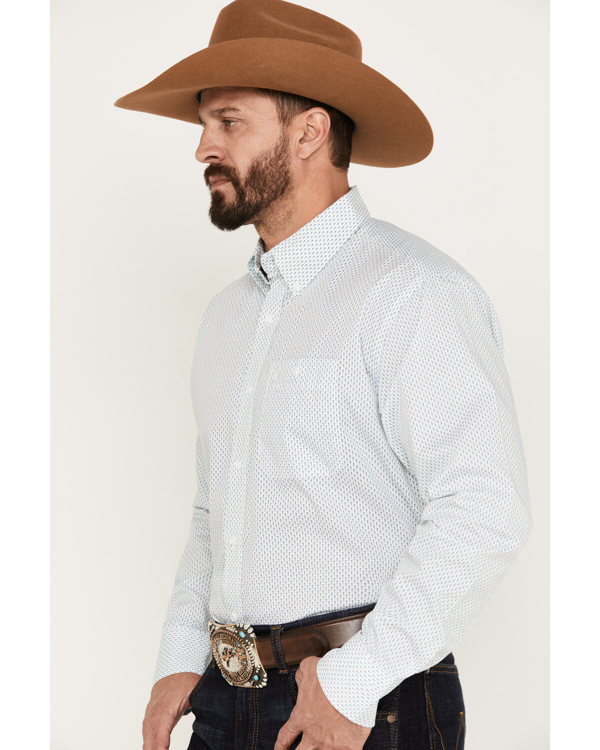 George Strait by Wrangler Men's Geo Print Long Sleeve Button-Down Shirt