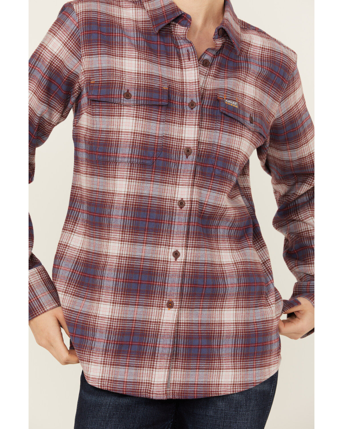 Ariat Women's Rebar Plaid Print DuraStretch Long Sleeve Button-Down Flannel Work Shirt