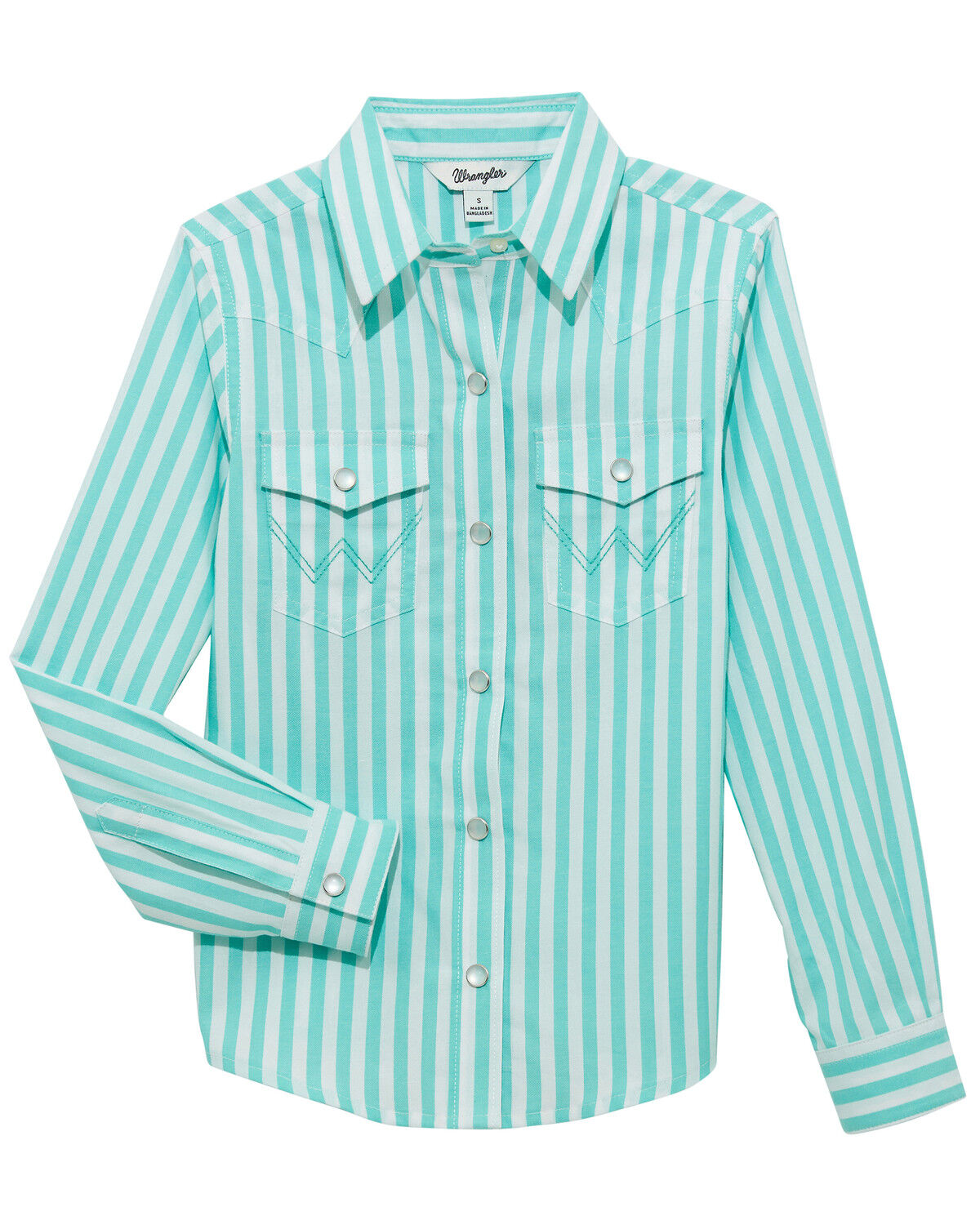Wrangler Girls' Striped Long Sleeve Pearl Snap Western Shirt
