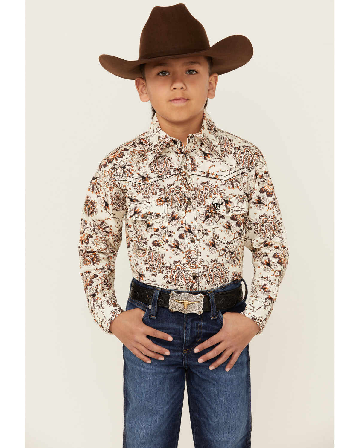 Cowboy Hardware Boys' Peacock Paisley Print Long Sleeve Snap Western Shirt