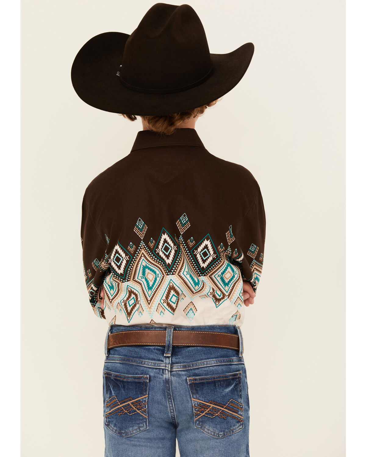 Panhandle Boys' Southwestern Print Border Long Sleeve Snap Western Shirt