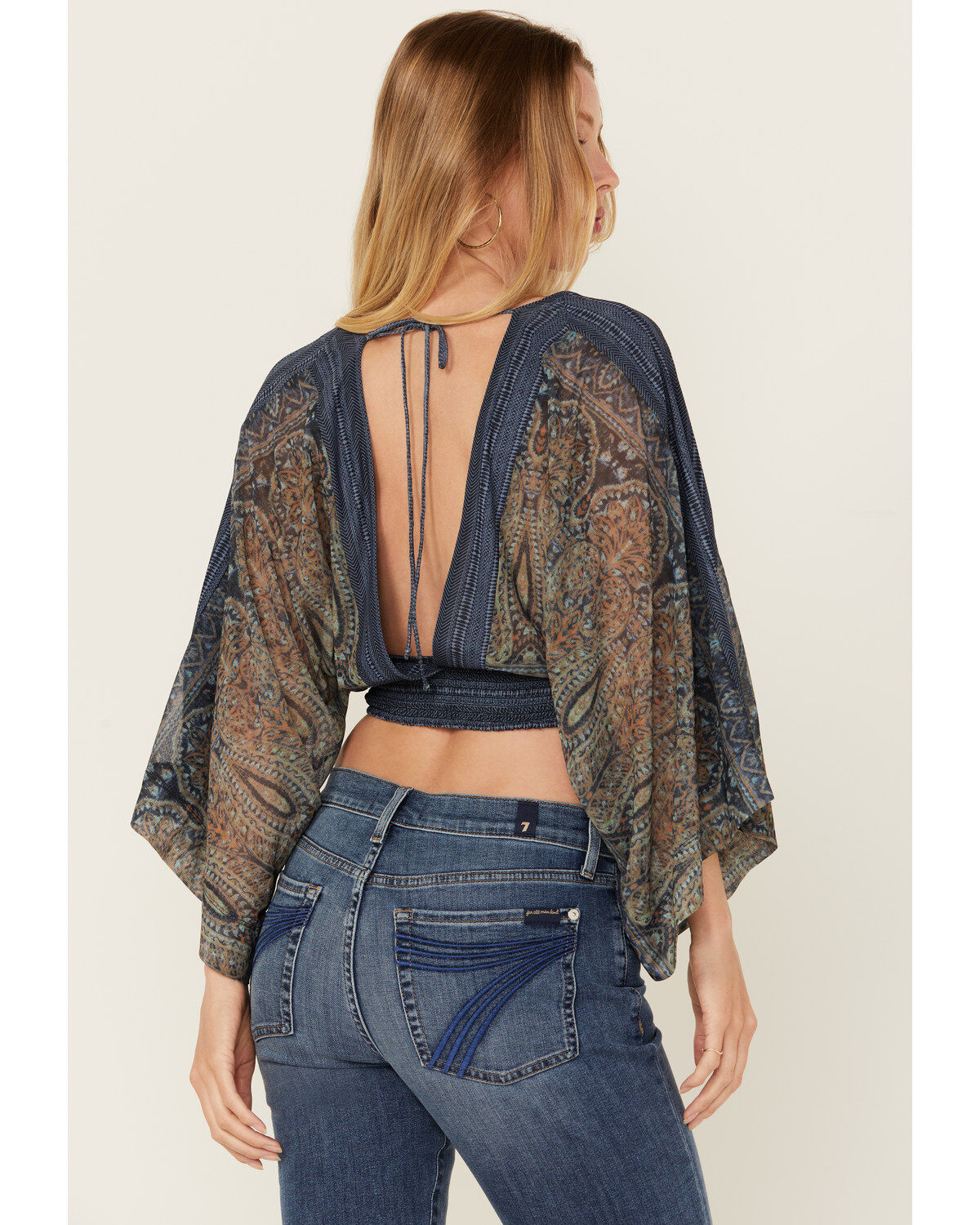 Beyond The Radar Women's Paisley Print Mesh Long Sleeve Top