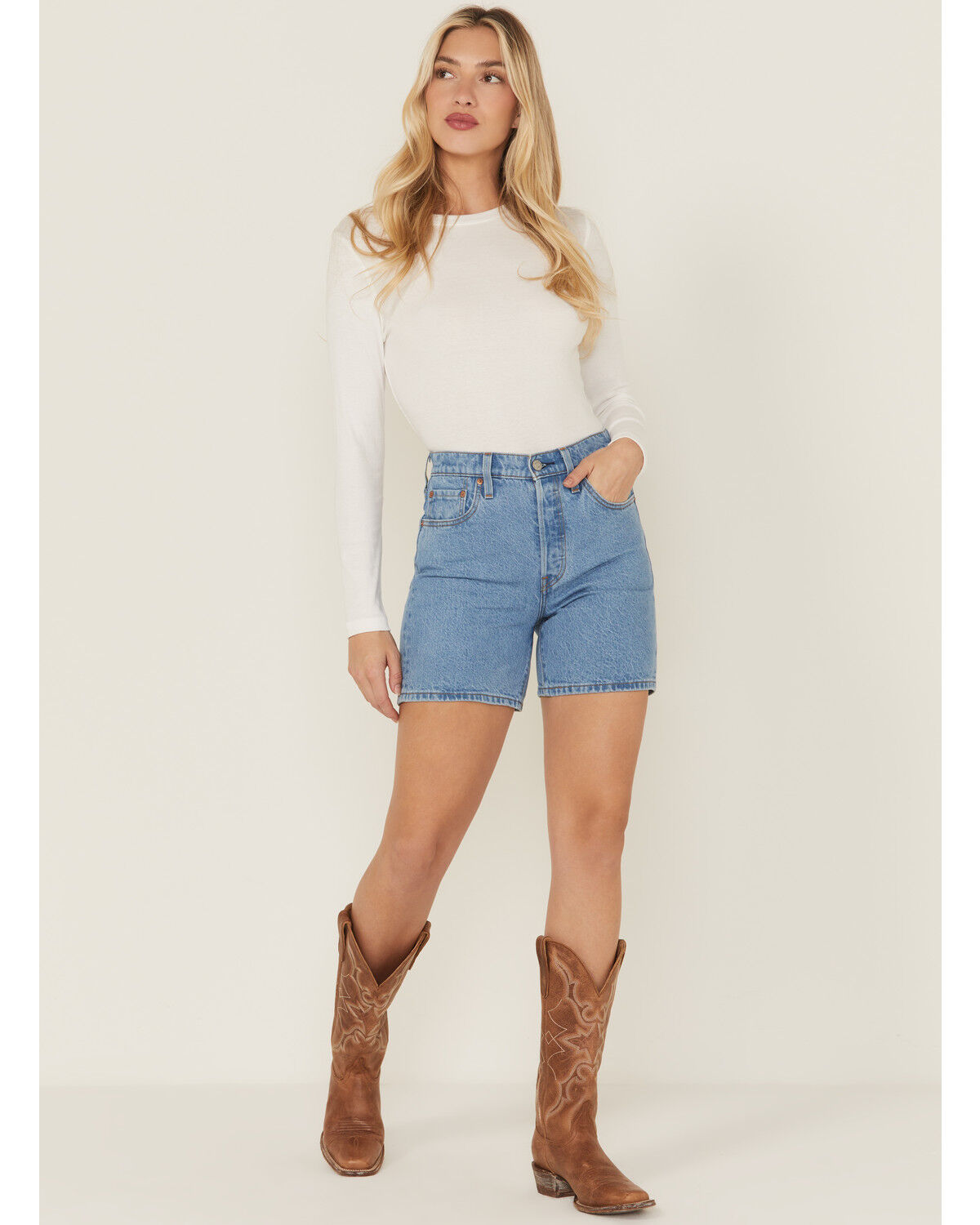 Levi's Women's 501® Original Medium Wash High Rise Mid Thigh Stretch Denim Shorts
