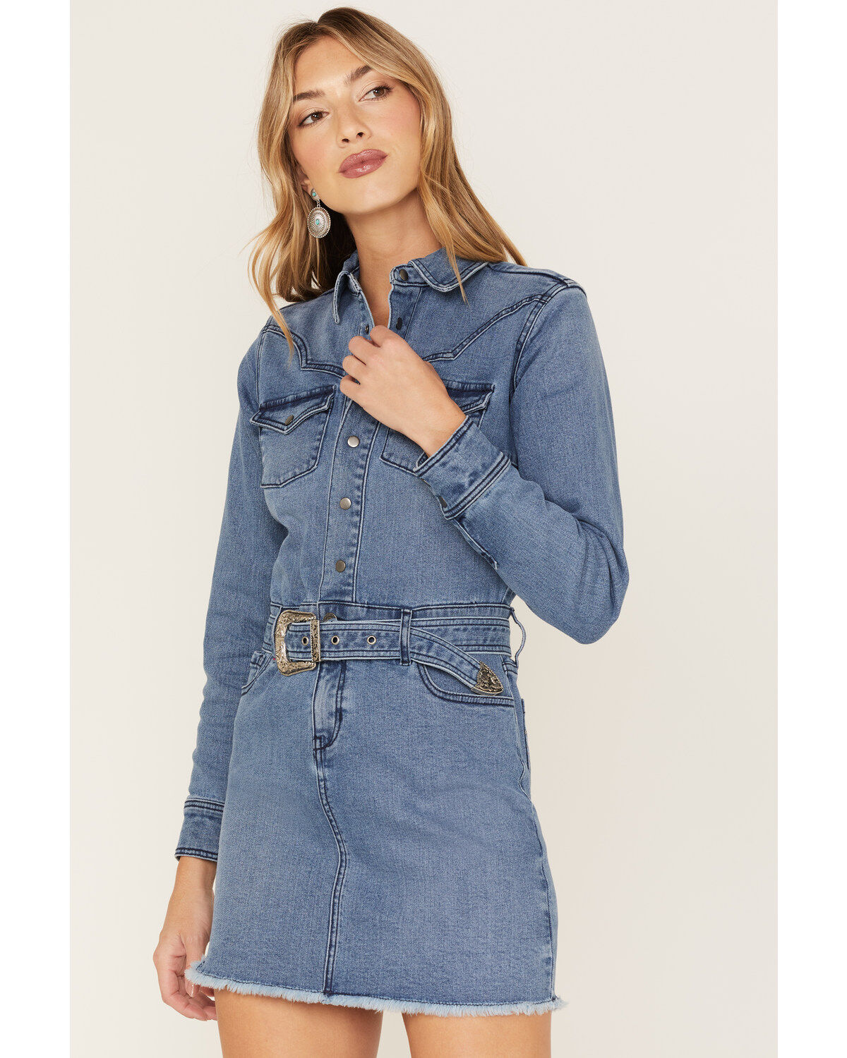 Idyllwind Women's Delaney Medium Wash Belted Western Denim Mini Dress