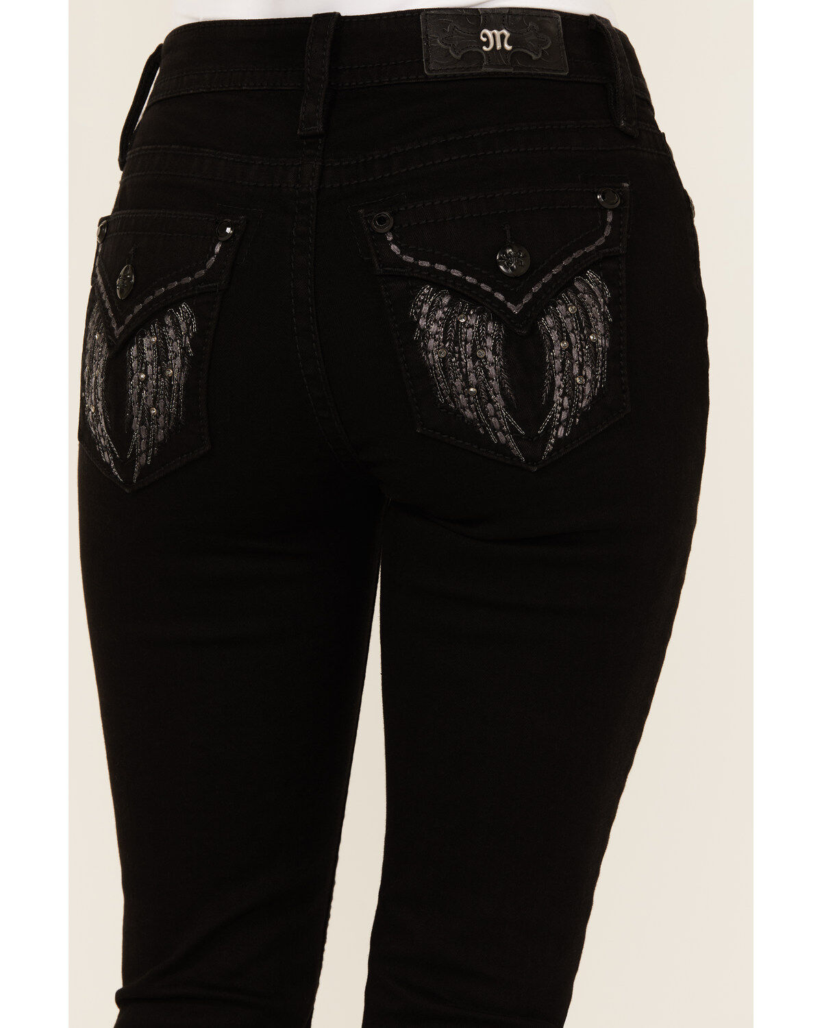 Miss Me Women's Mid Rise Wing Pocket Bootcut Stretch Denim Jeans