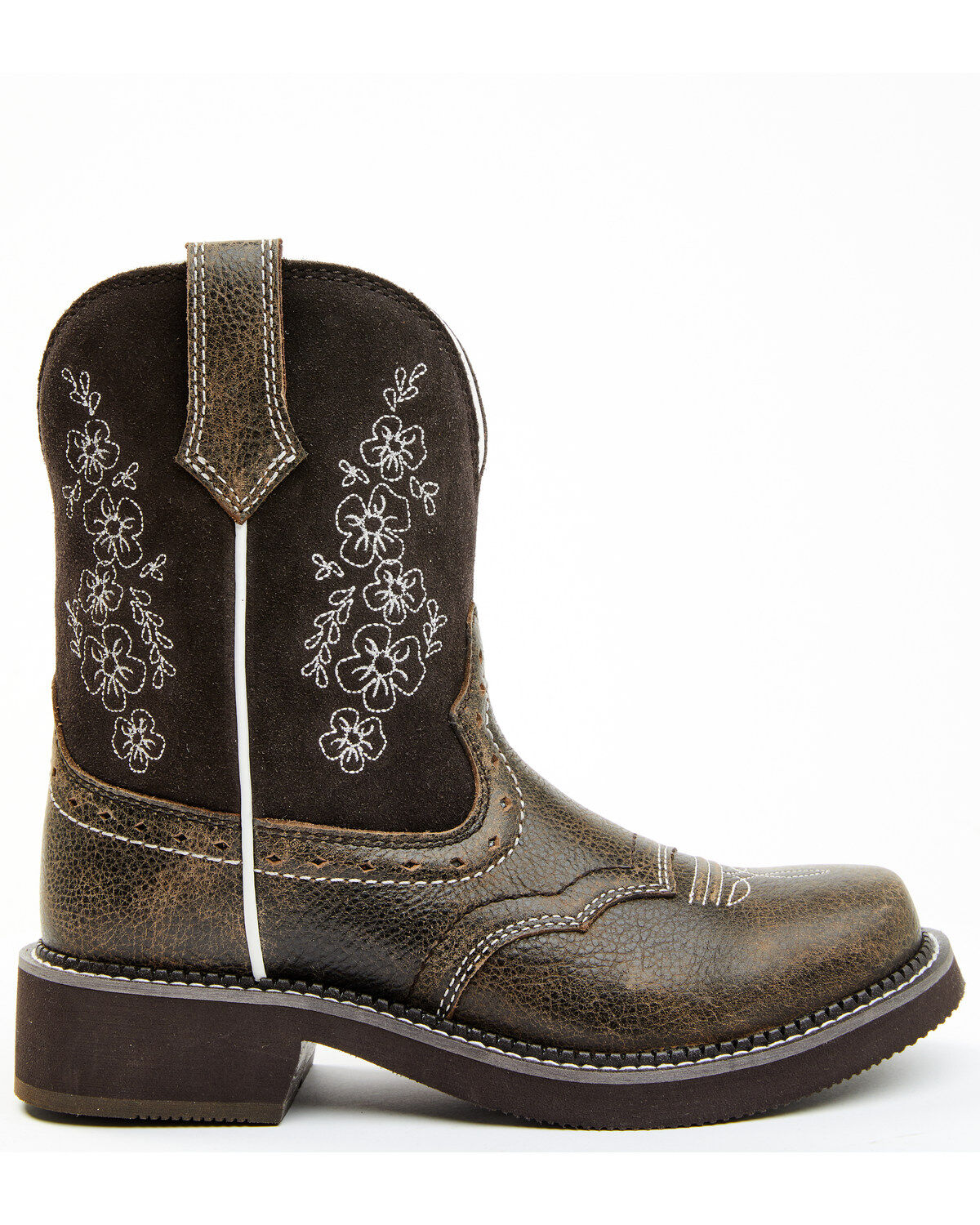 Shyanne Women's Adalia Floral Stitched Shaft Leather Western Boots - Wide Round Toe