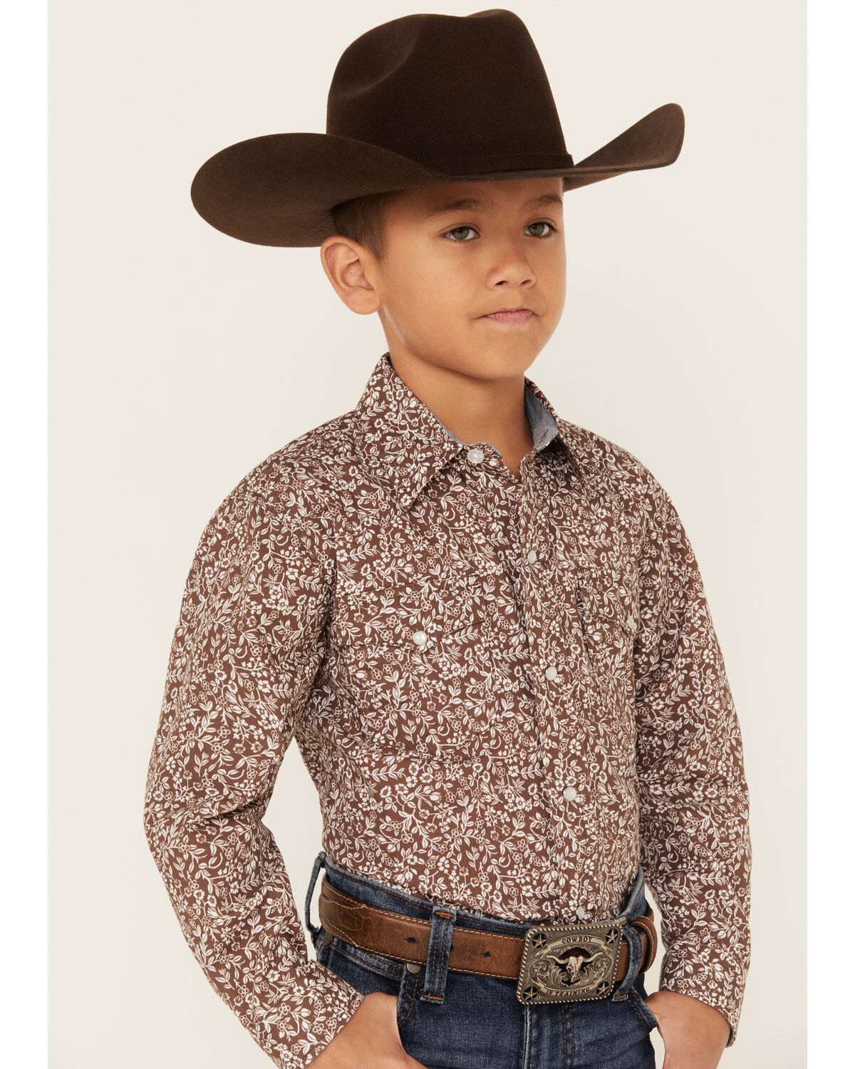 Roper Boys' Floral Print Long Sleeve Western Peal Snap Shirt