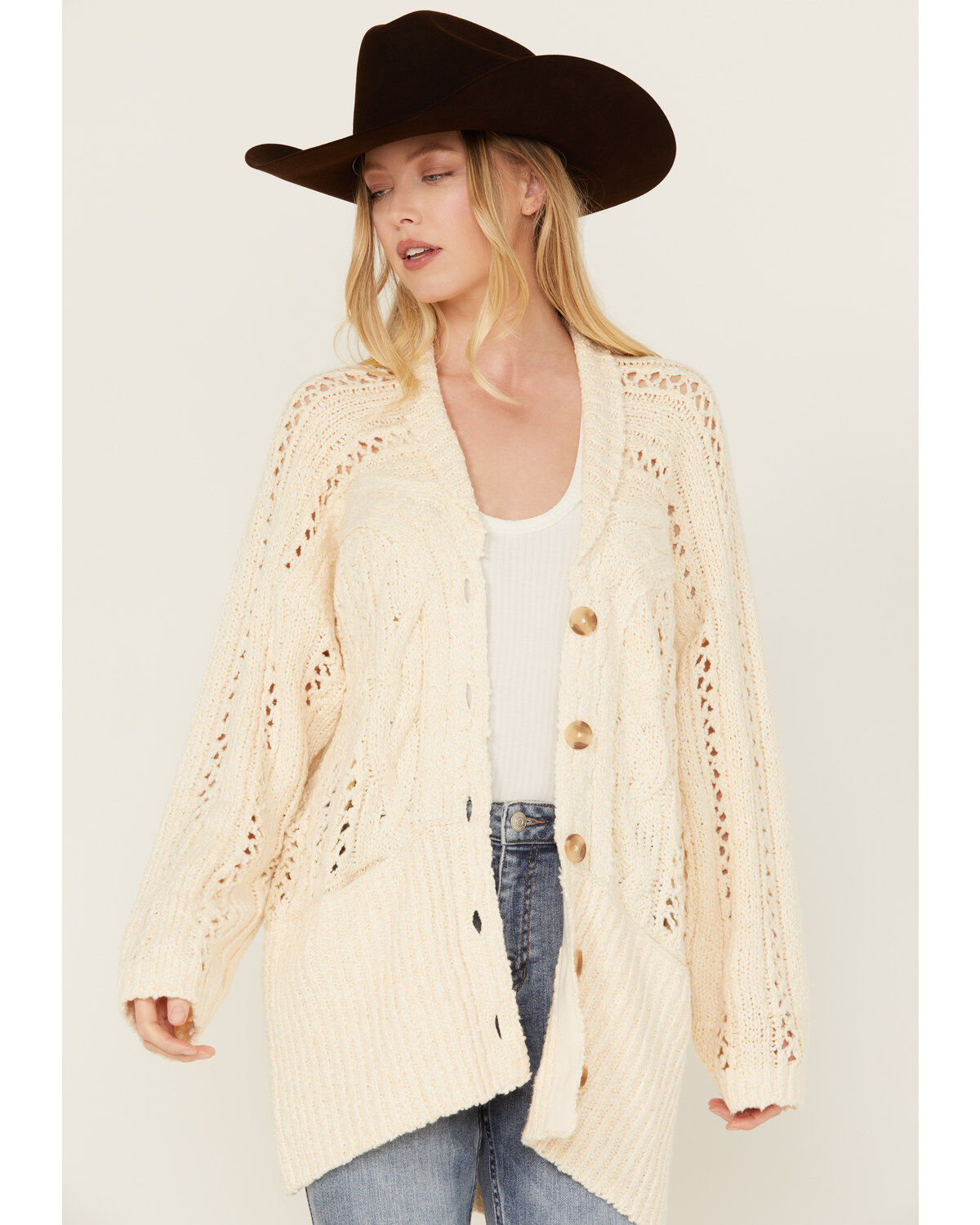 Free People Women's Cable Knit Button-Down Cardigan