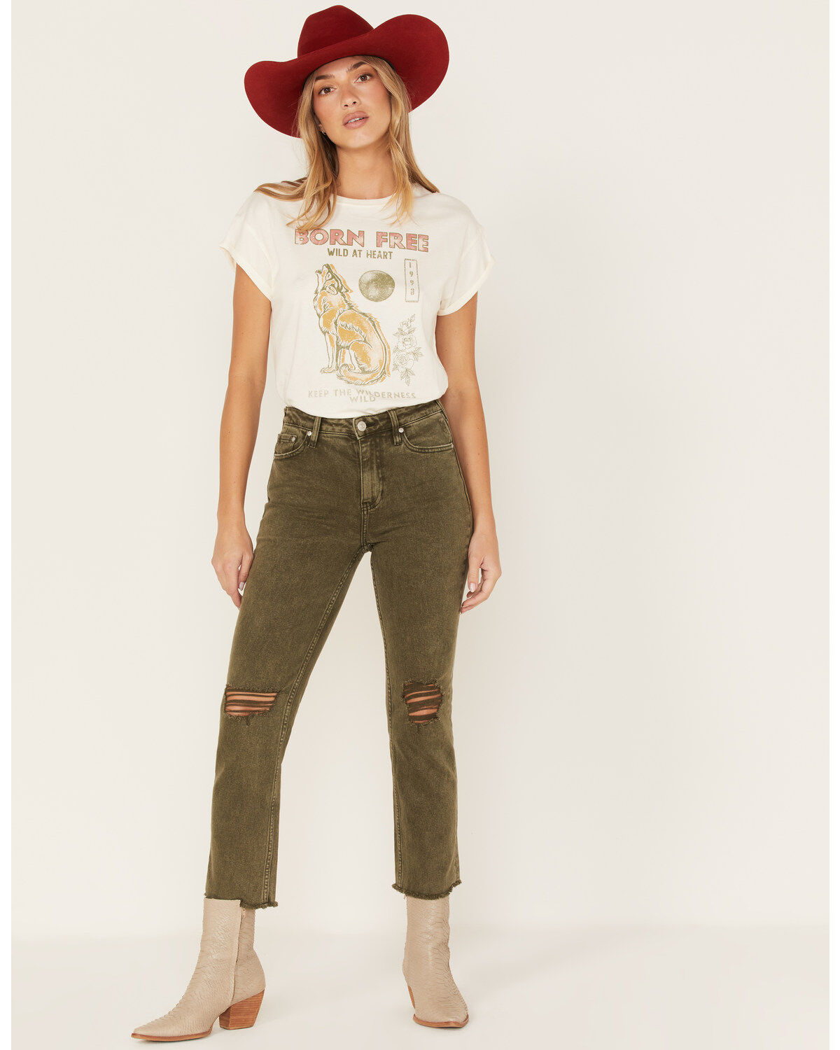 Cleo + Wolf Women's High Rise Ankle Straight Jeans