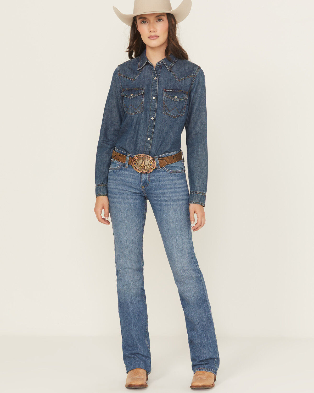 Wrangler Retro Women's Khloe Dark Wash Mid Rise Mae Bootcut Stretch Denim Jeans
