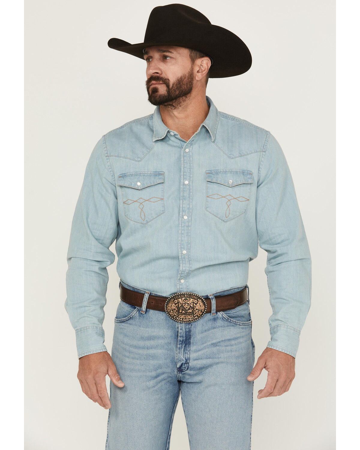 Cody James Men's Frosty Light Wash Long Sleeve Snap Denim Western Shirt - Tall