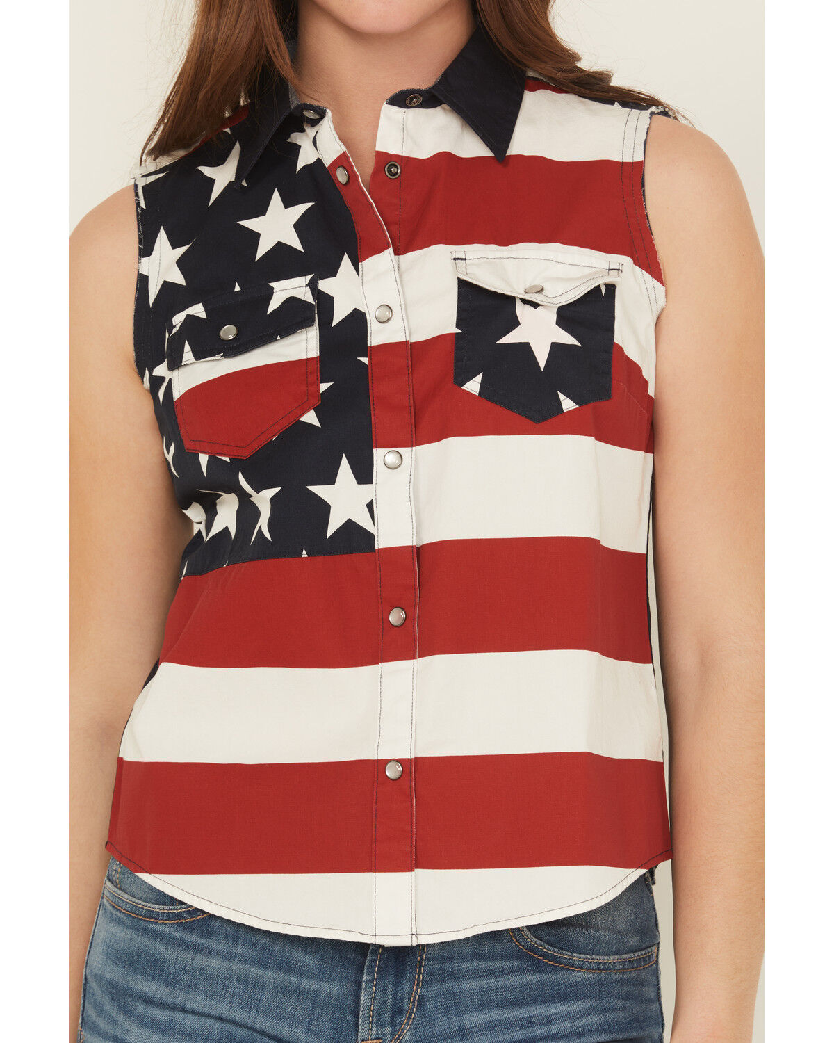 Shyanne Women's Americana Print Bubba Sleeveless Snap Western Shirt