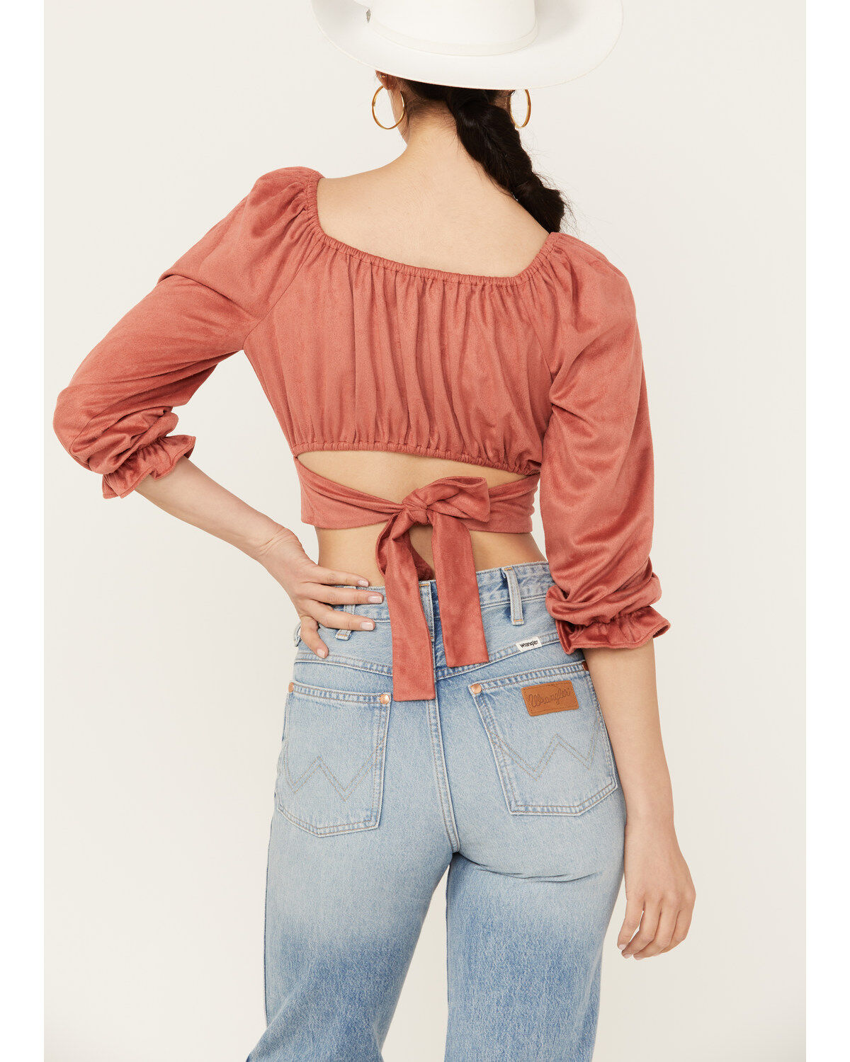 Beyond The Radar Women's Faux Suede Tie Back Top